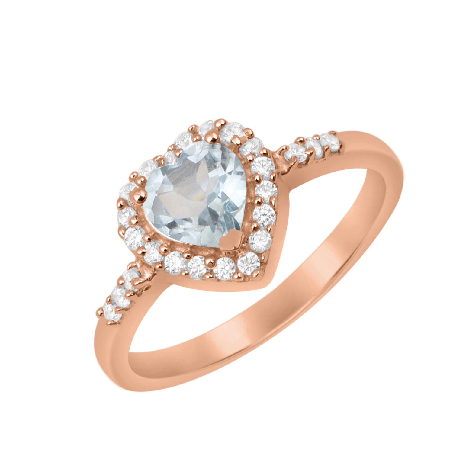 Blue Topaz Heart Shape Halo Ring - Sterling Silver