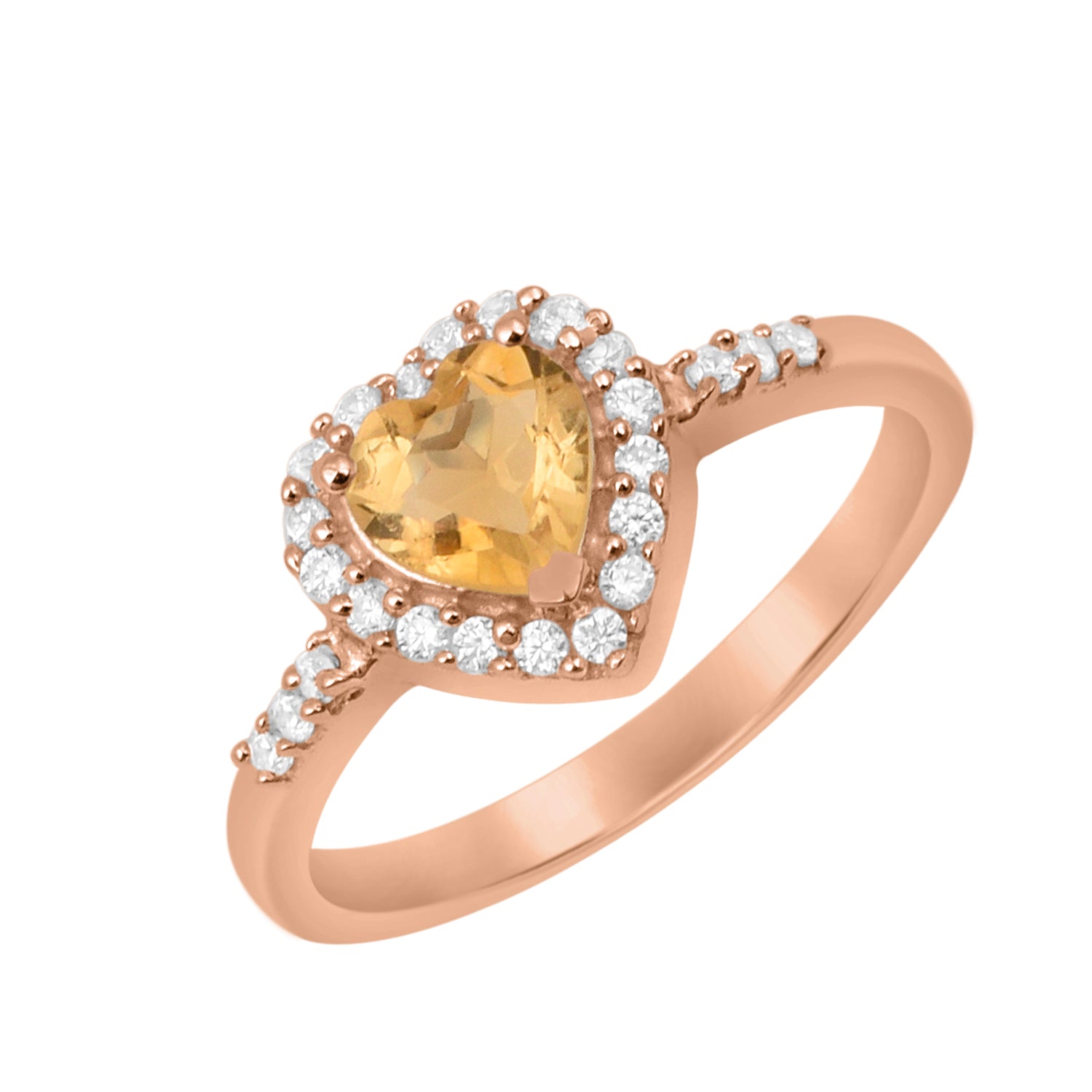 Citrine Heart Shape Halo Ring - Sterling Silver