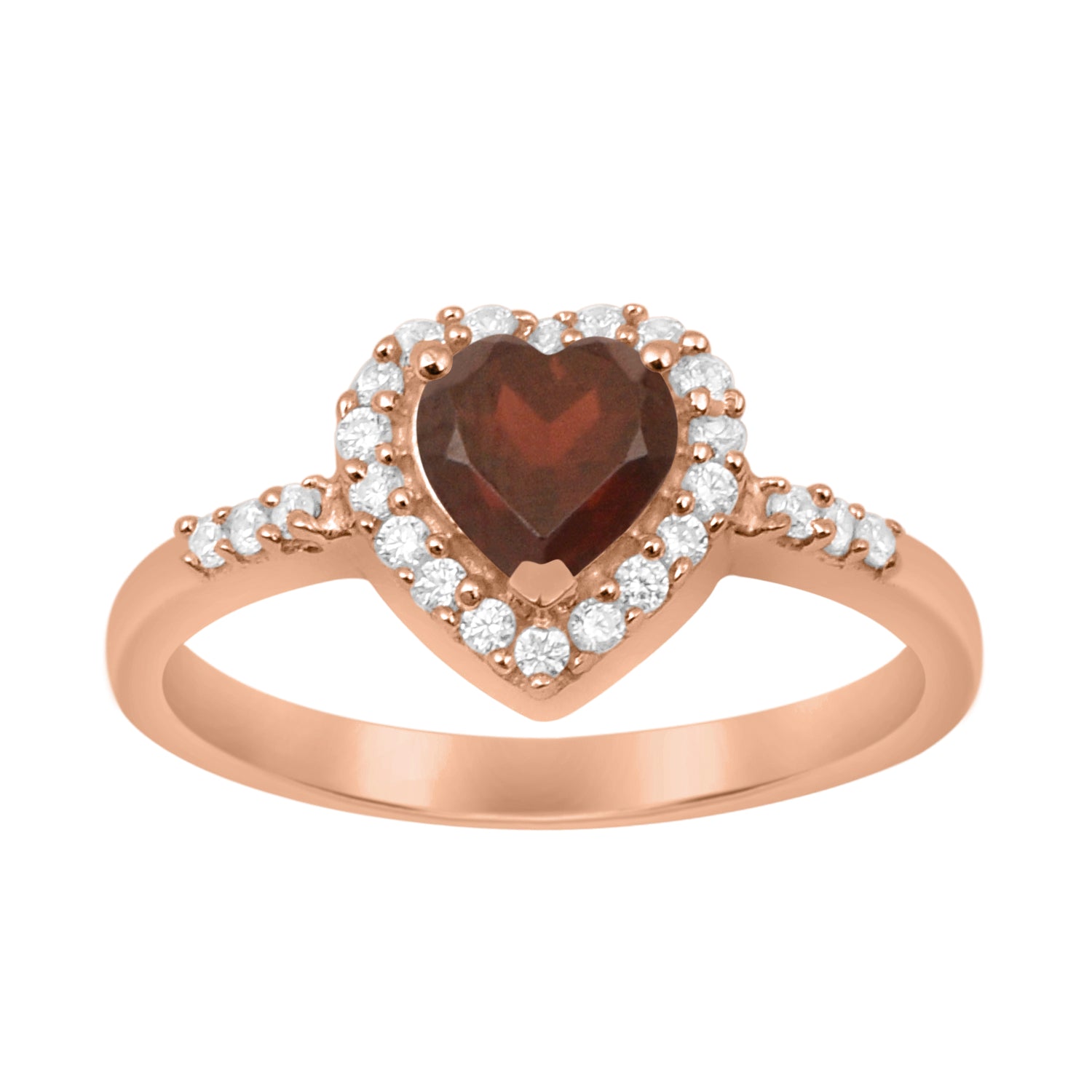 Garnet Heart Shape Halo Ring - Sterling Silver