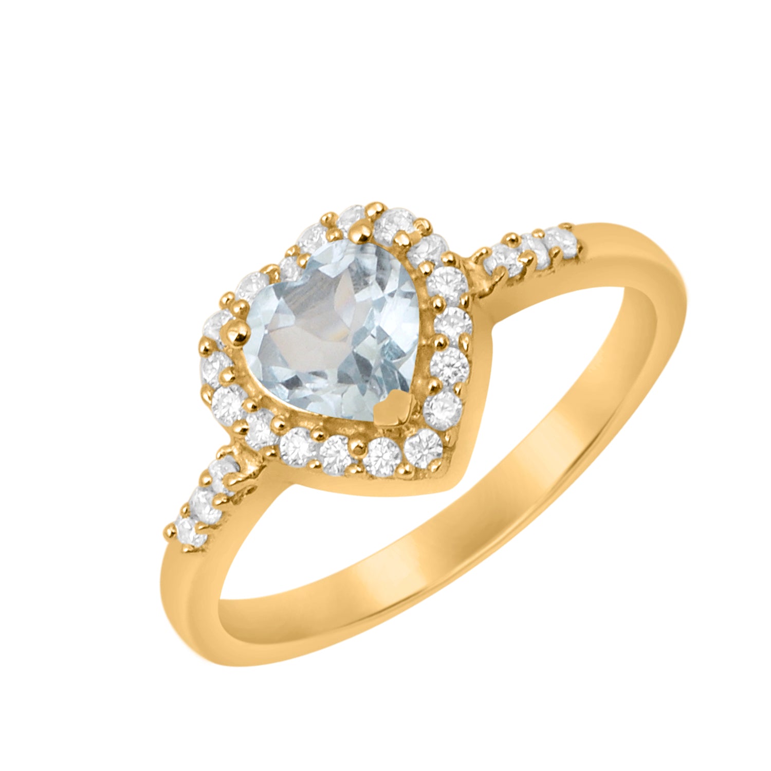 Blue Topaz Heart Shape Halo Ring - Sterling Silver