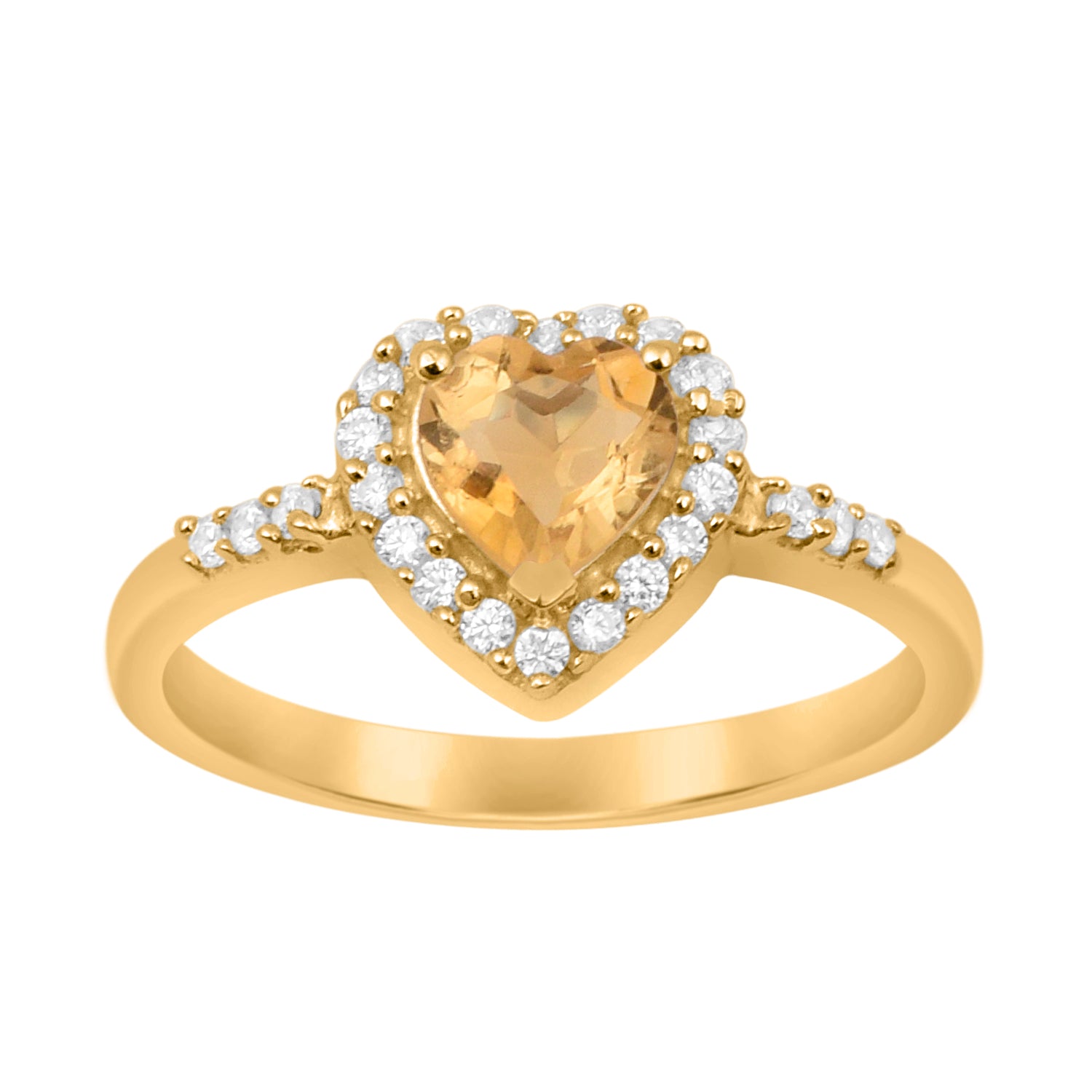 Citrine Heart Shape Halo Ring - Sterling Silver