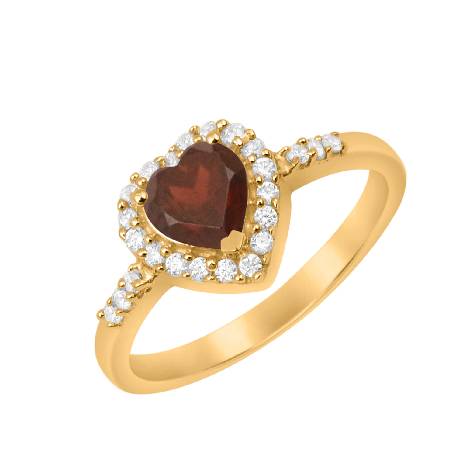 Garnet Heart Shape Halo Ring - Sterling Silver