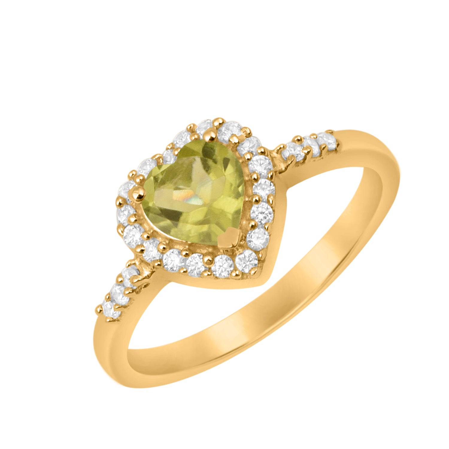 Peridot Heart Shape Halo Ring - Sterling Silver