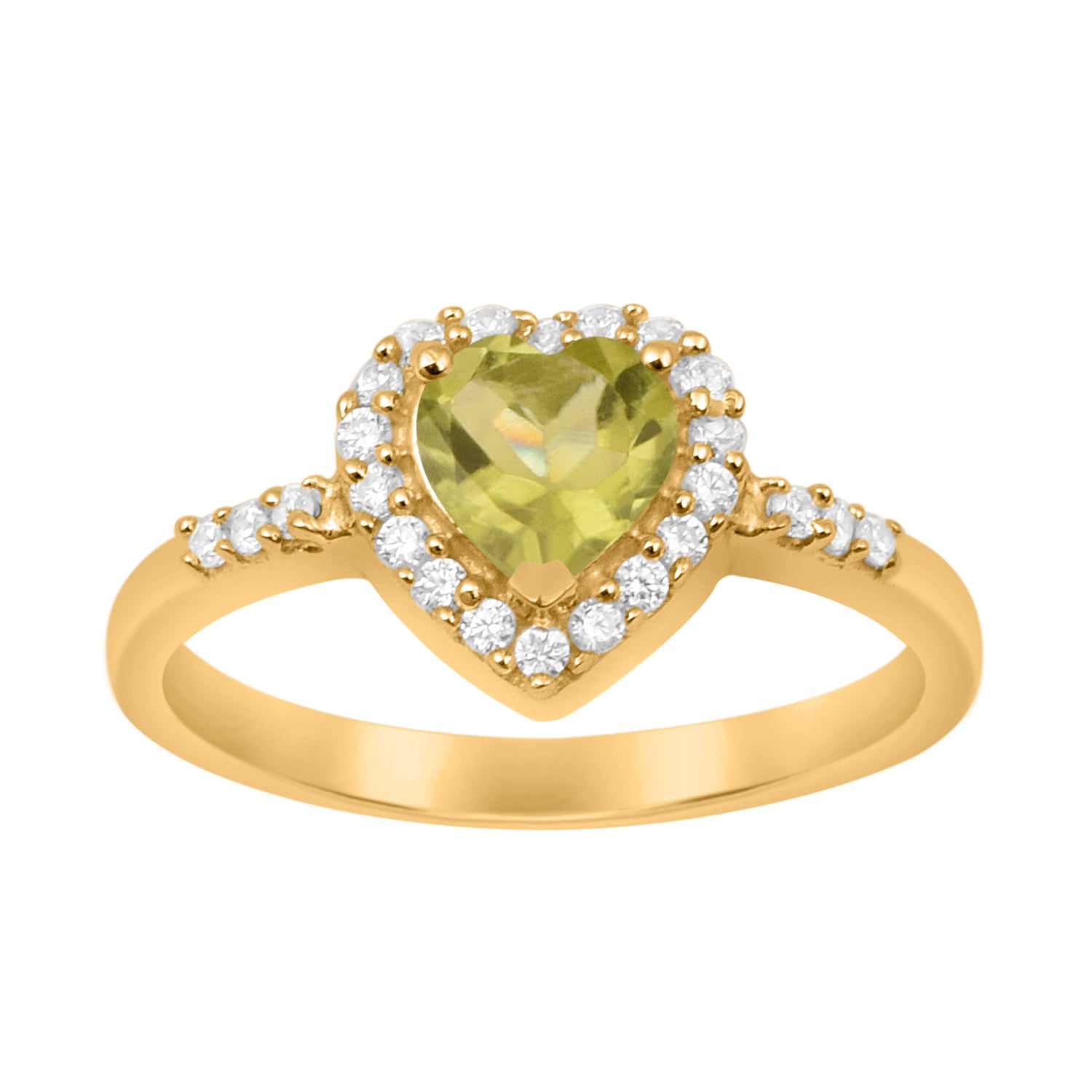Peridot Heart Shape Halo Ring - Sterling Silver