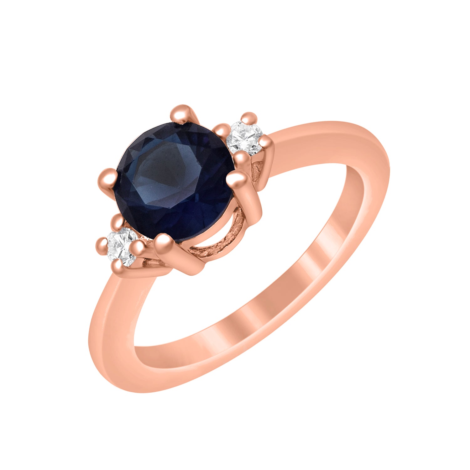Blue Sapphire Classic Three Stone Ring - Sterling Silver