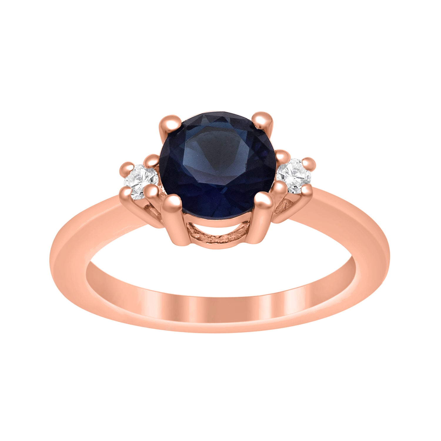 Blue Sapphire Classic Three Stone Ring - Sterling Silver