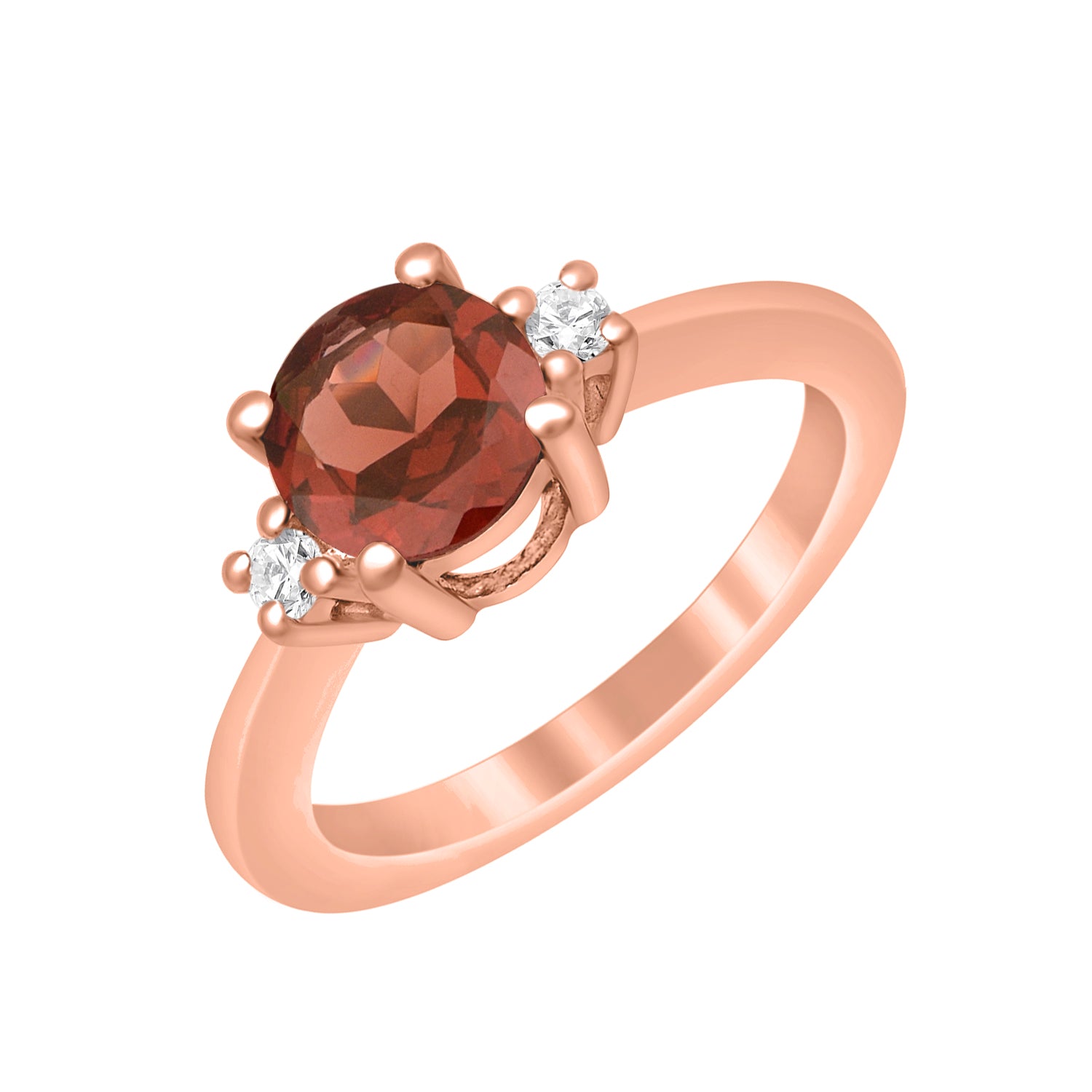 Garnet Classic Three Stone Ring - Sterling Silver
