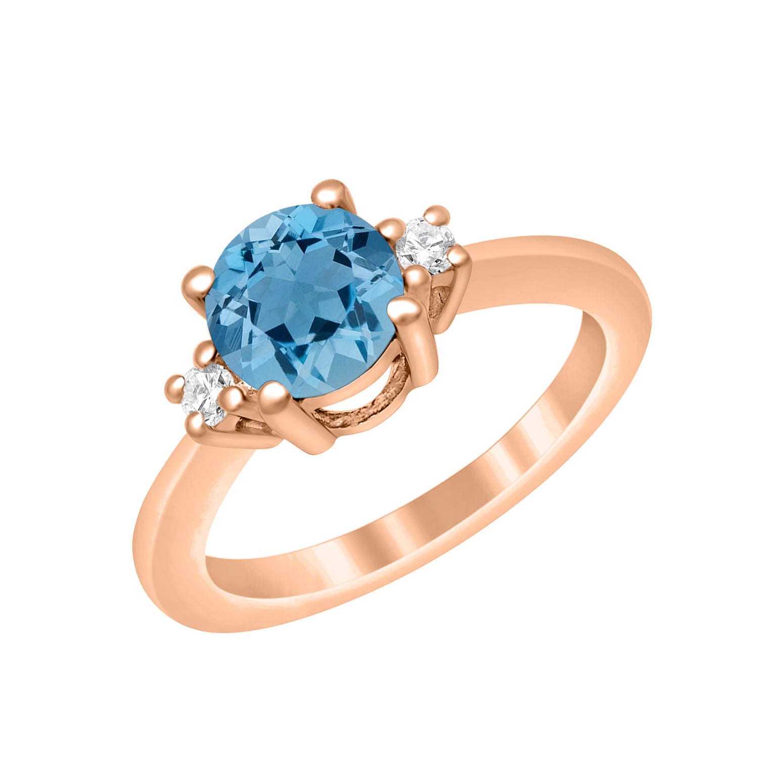 Swiss Blue Topaz Classic Three Stone Ring - Sterling Silver