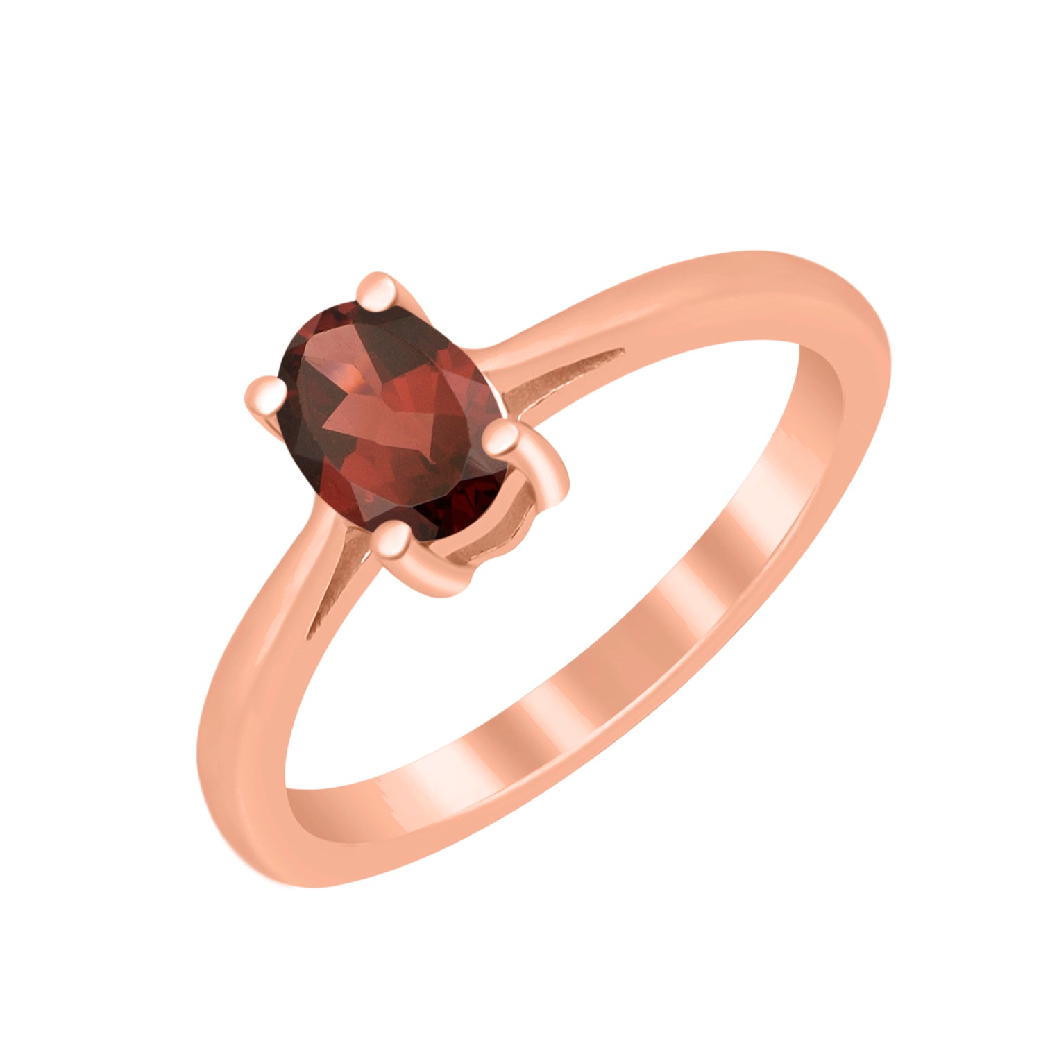 Garnet Solitaire Minimalist Classic Ring- Sterling Silver