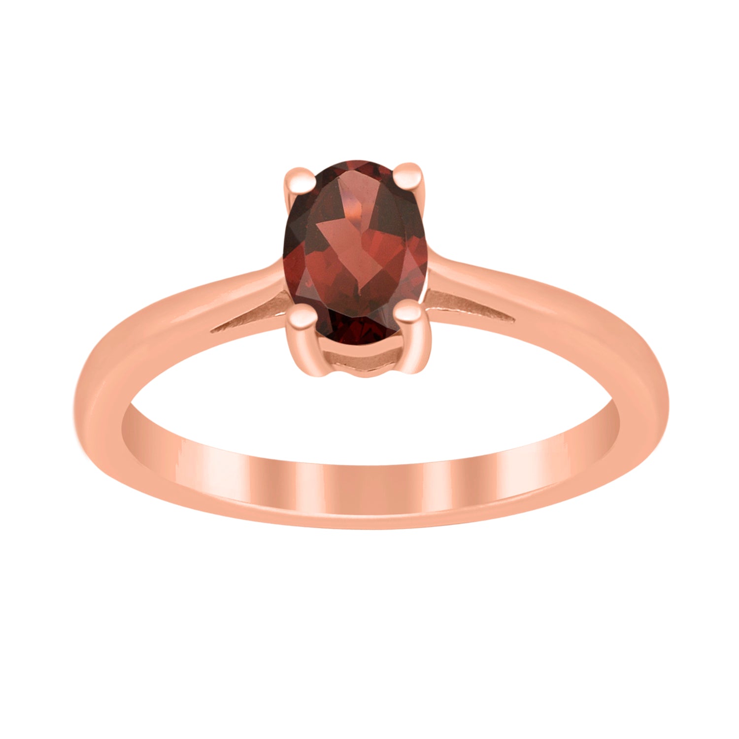 Garnet Solitaire Minimalist Classic Ring- Sterling Silver