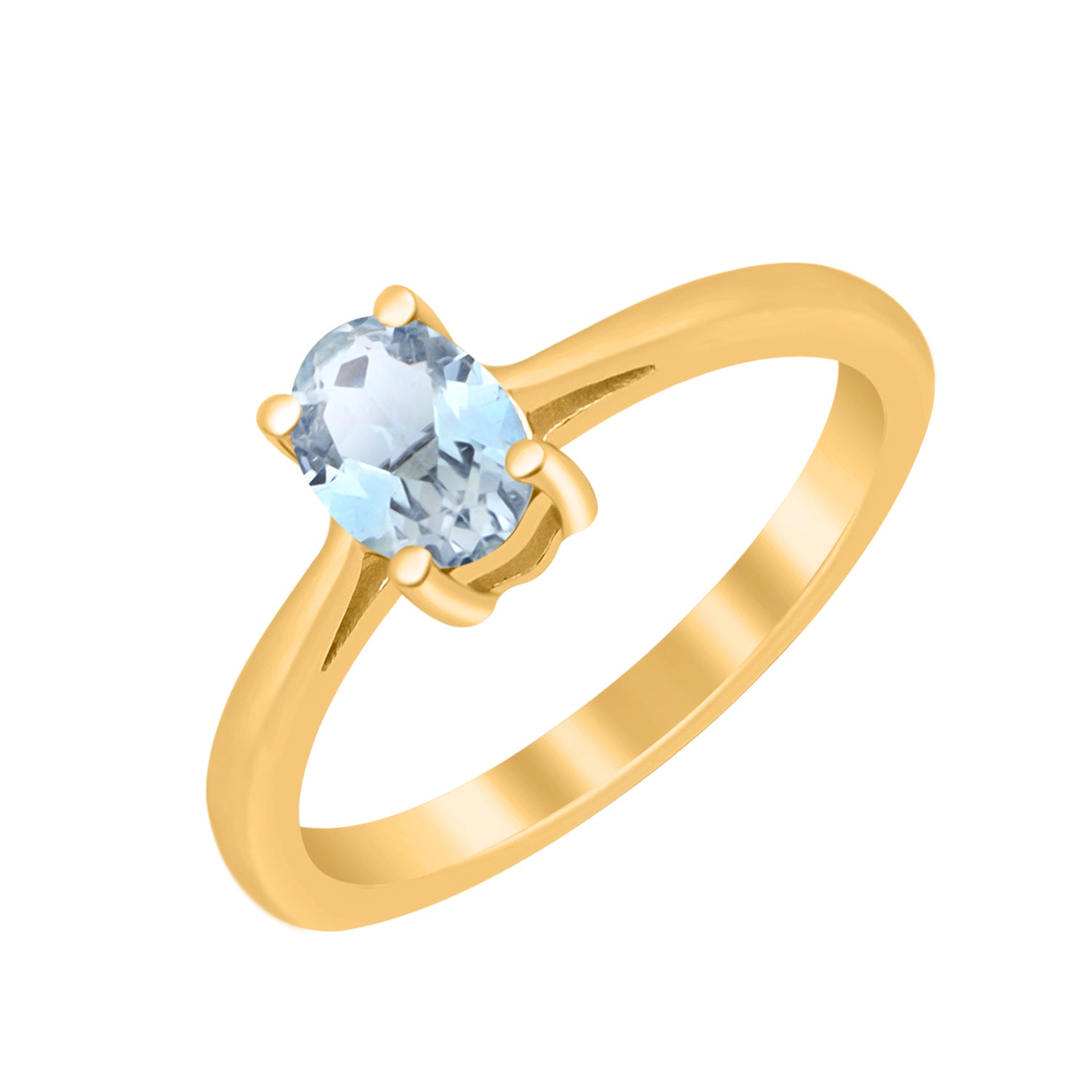 Aquamarine Solitaire Minimalist Classic Ring- Sterling Silver