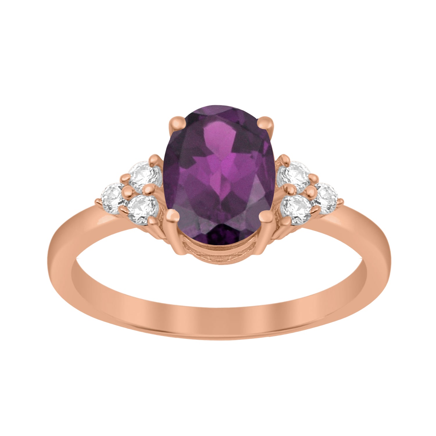 Amethyst Solitaire Accents Wedding Ring -Sterling Silver