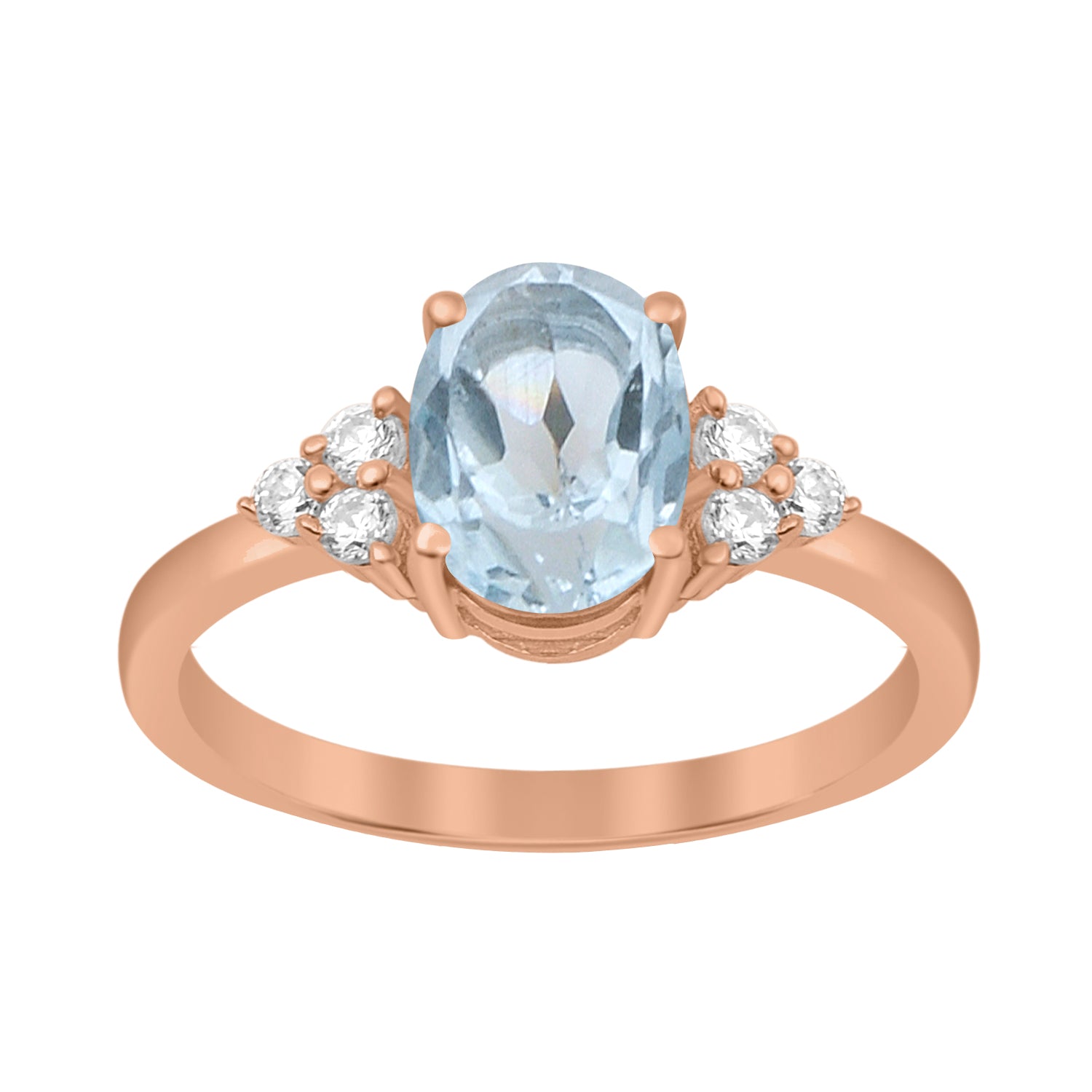 Aquamarine Solitaire Accents Wedding Ring -Sterling Silver