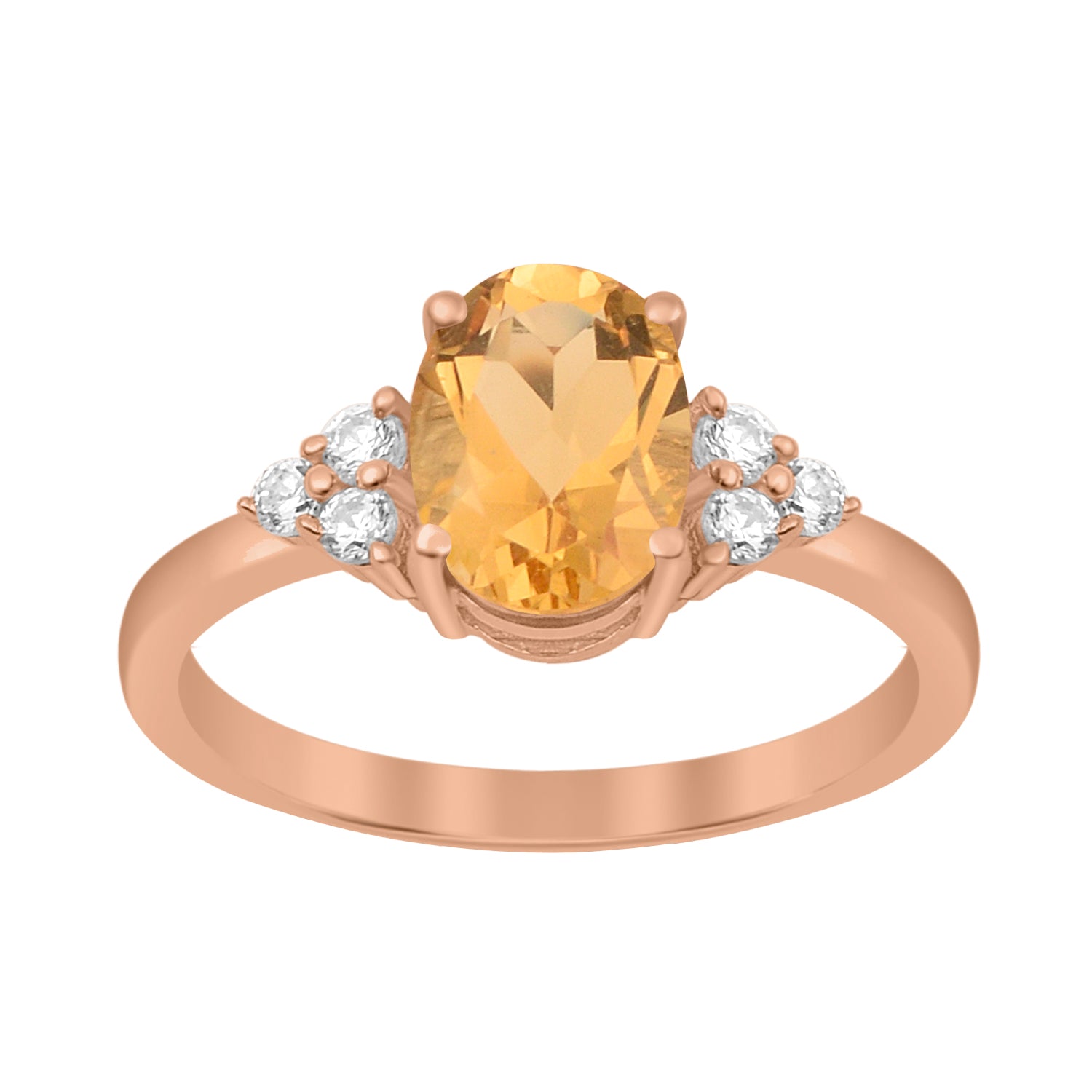 Citrine Solitaire Accents Wedding Ring -Sterling Silver