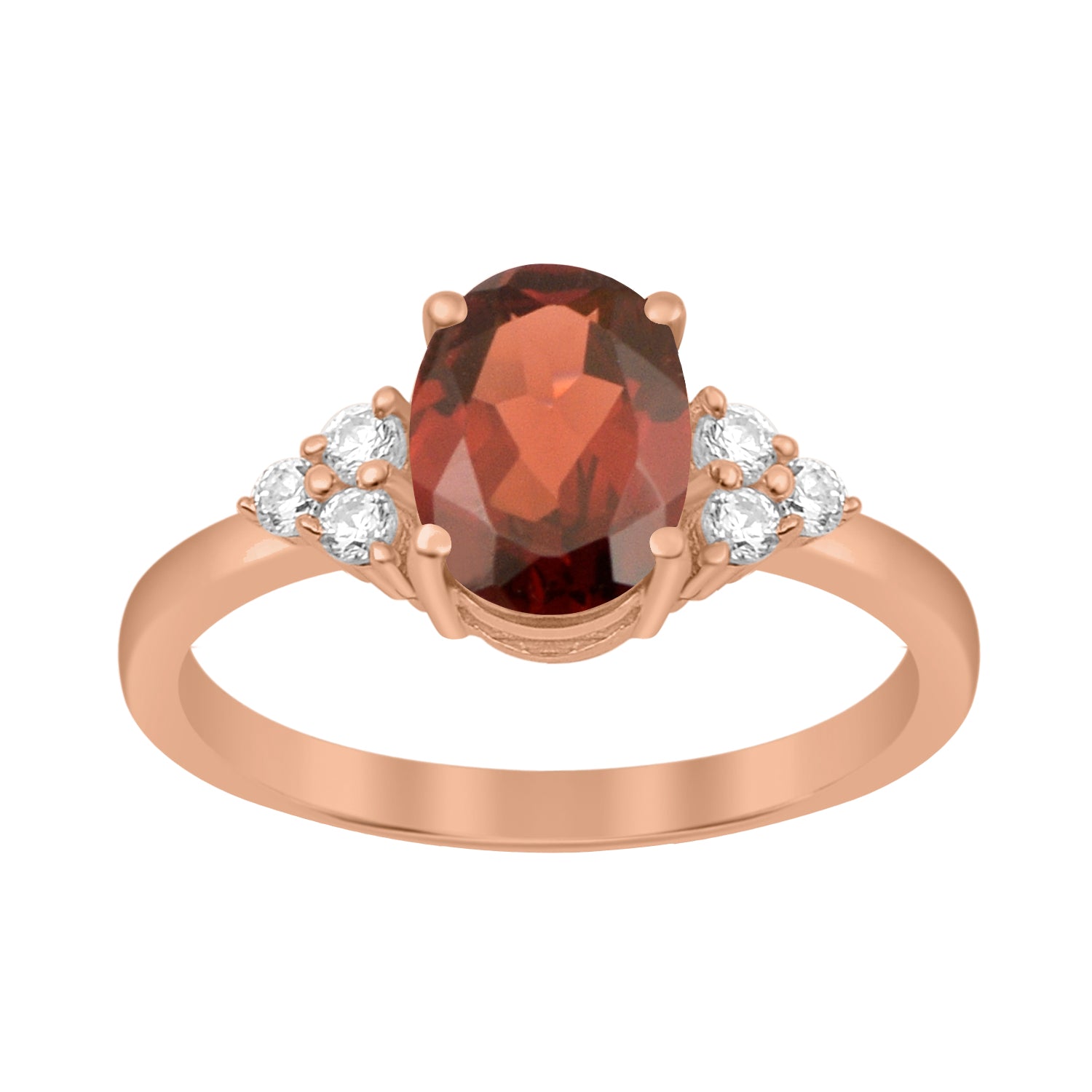 Garnet Solitaire Accents Wedding Ring -Sterling Silver