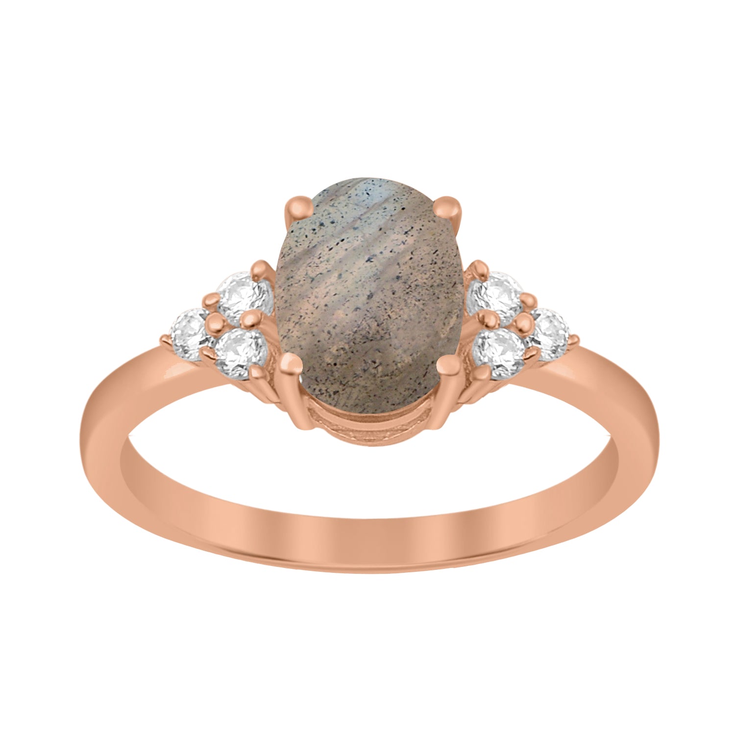 Labradorite Cabochon Solitaire Accents Wedding Ring -Sterling Silver