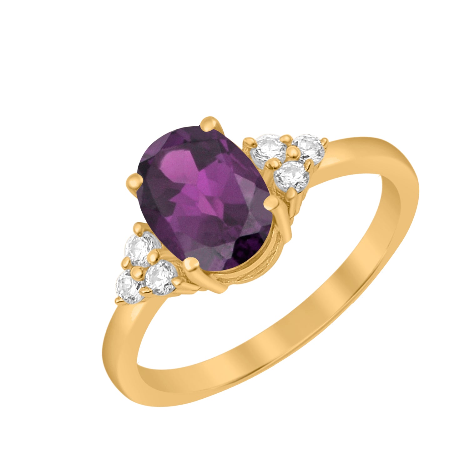 Amethyst Solitaire Accents Wedding Ring -Sterling Silver