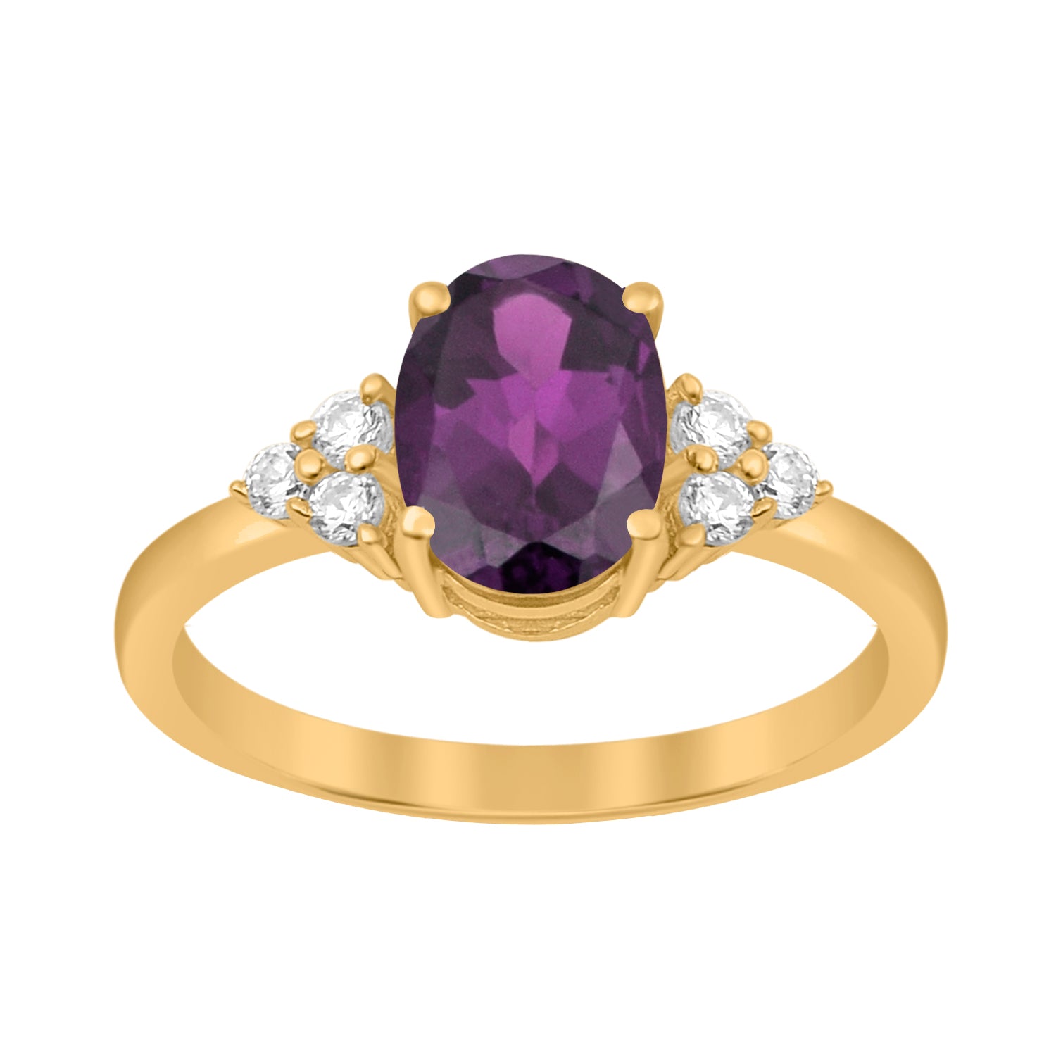 Amethyst Solitaire Accents Wedding Ring -Sterling Silver