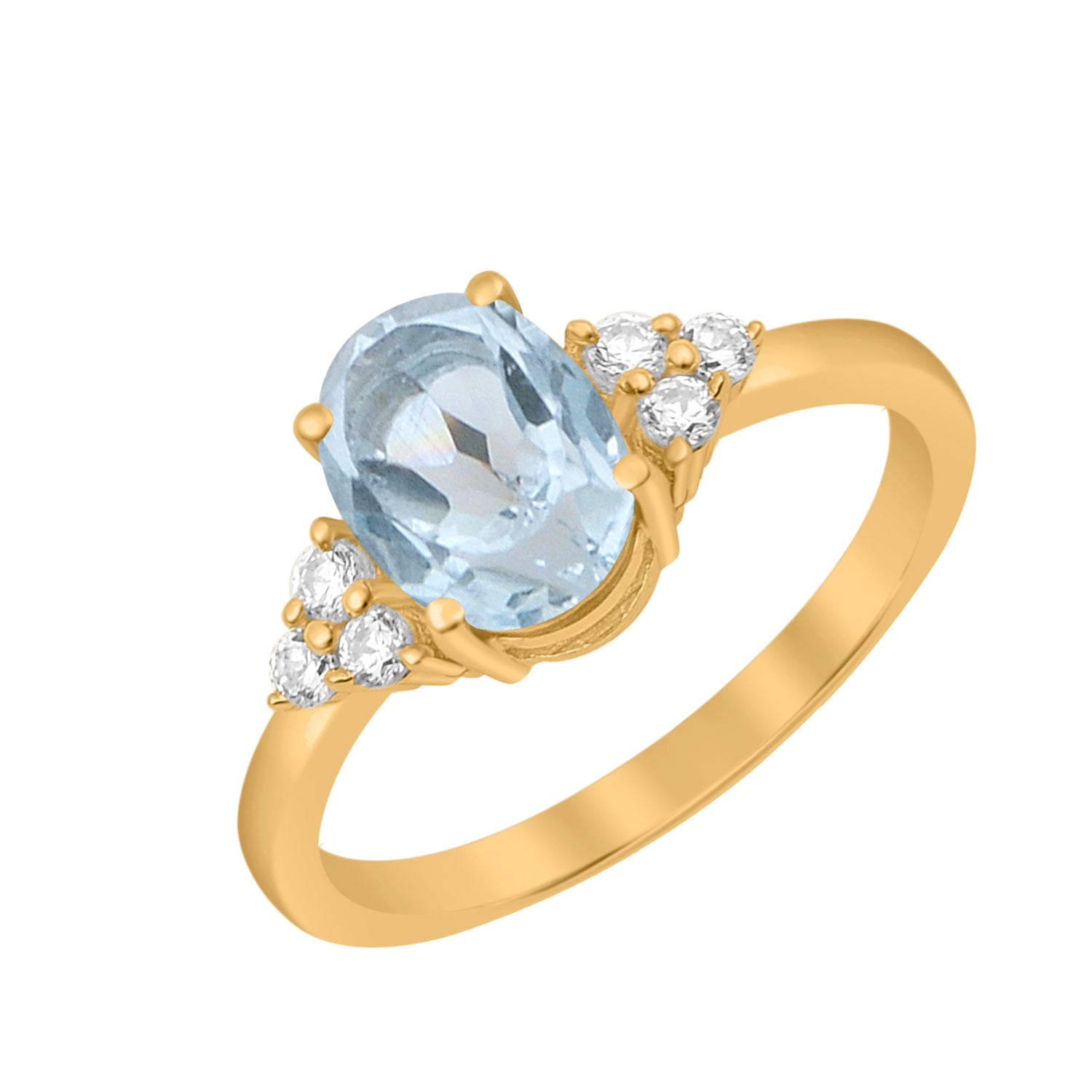Aquamarine Solitaire Accents Wedding Ring -Sterling Silver