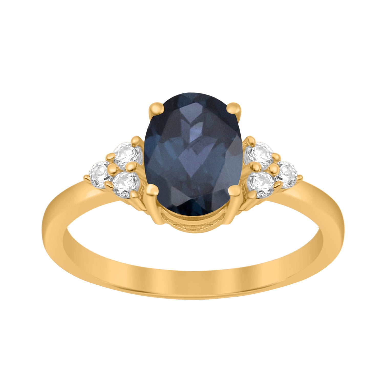 Blue Sapphire Solitaire Accents Wedding Ring -Sterling Silver