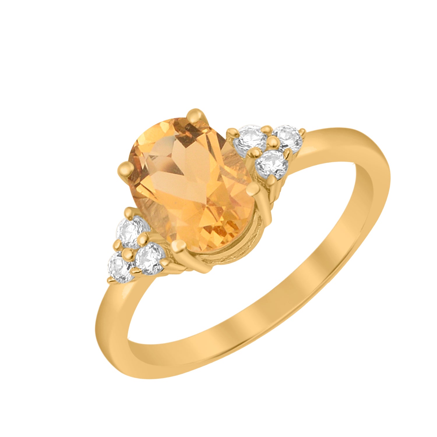 Citrine Solitaire Accents Wedding Ring -Sterling Silver