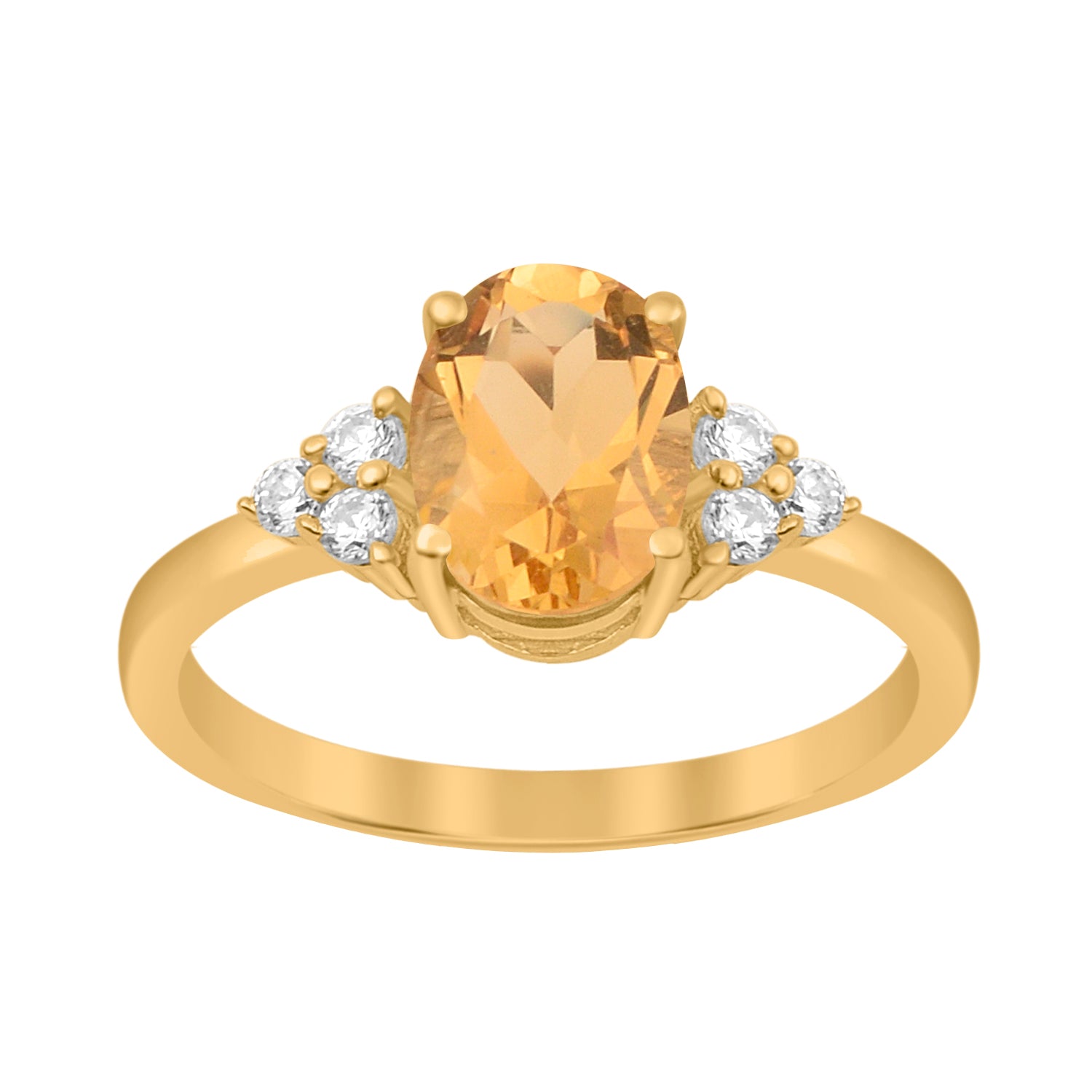 Citrine Solitaire Accents Wedding Ring -Sterling Silver