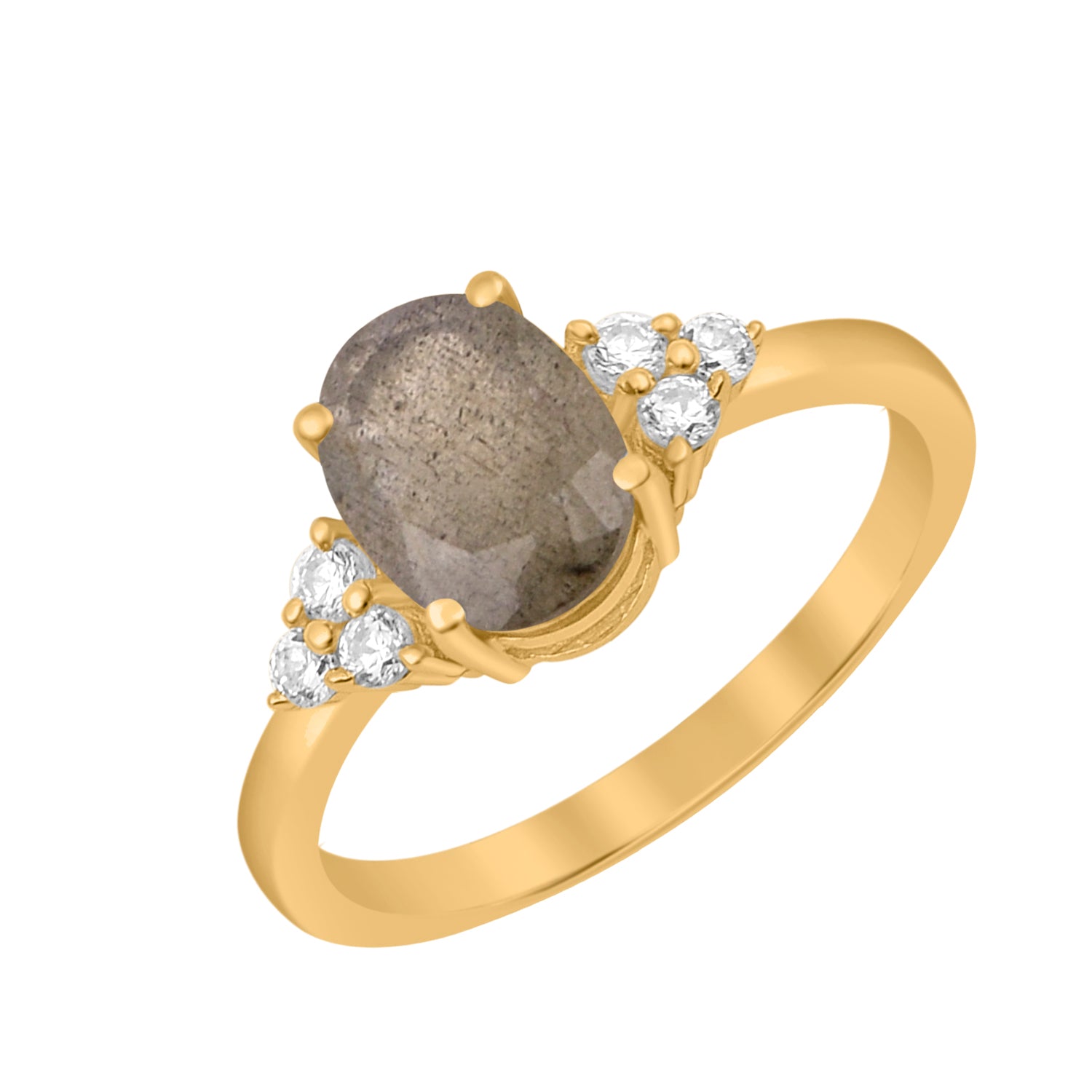 Labradorite Solitaire Accents Wedding Ring -Sterling Silver