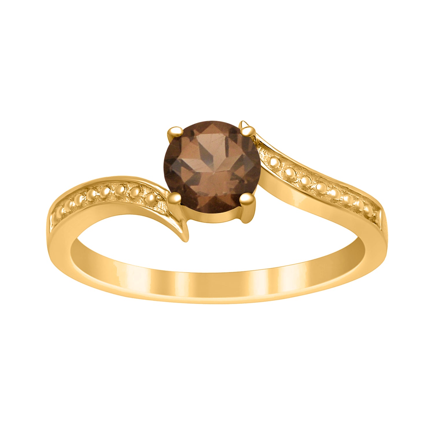 Smoky Quartz Elegant Solitaire Bypass Ring -Sterling Silver