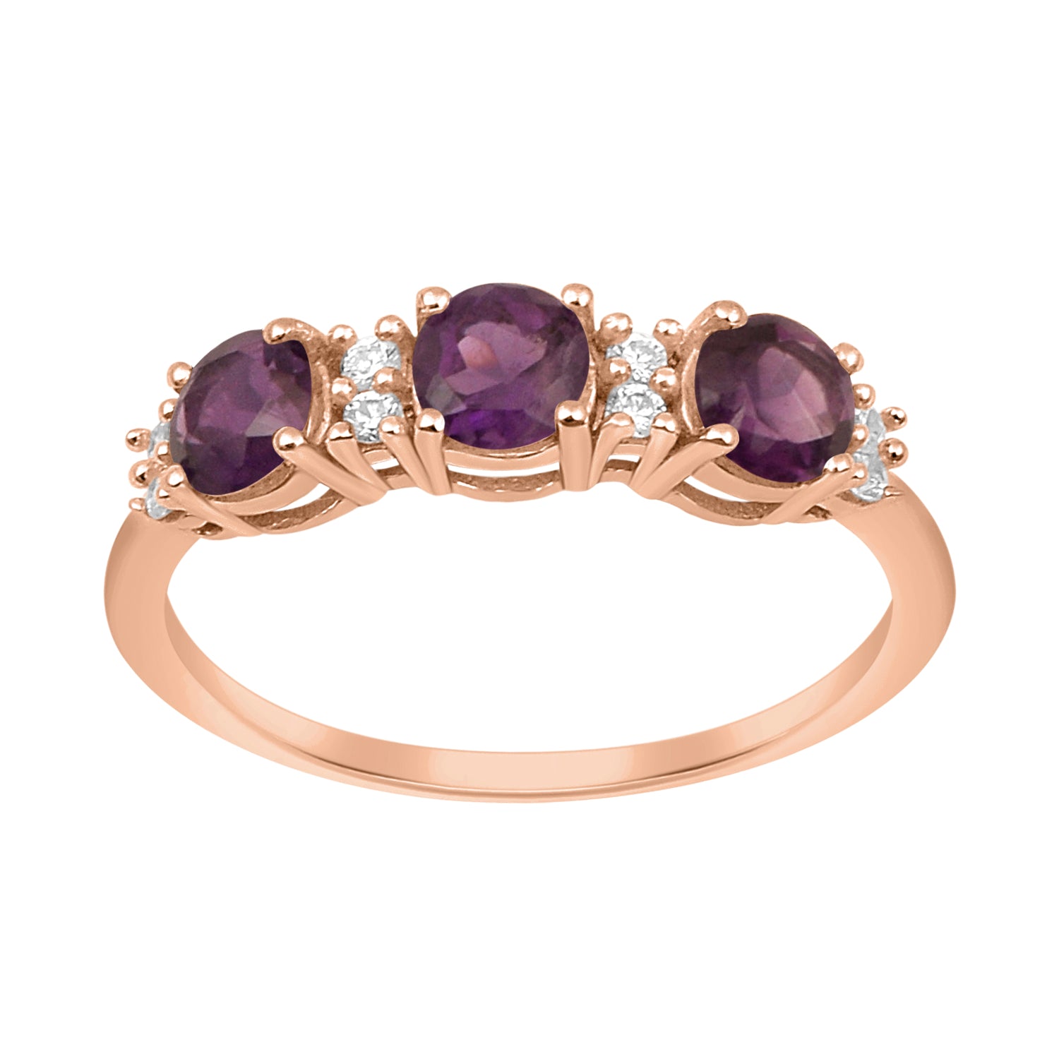 Amethyst Three Stone Ring -Sterling Silver