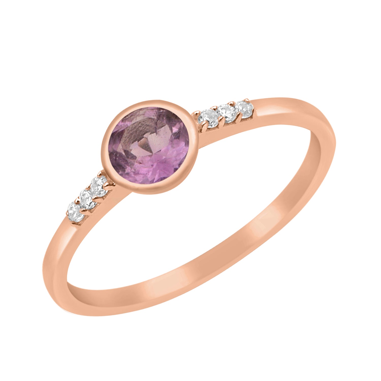Amethyst Round Cut 5mm Gemstone Ring-Sterling Silver