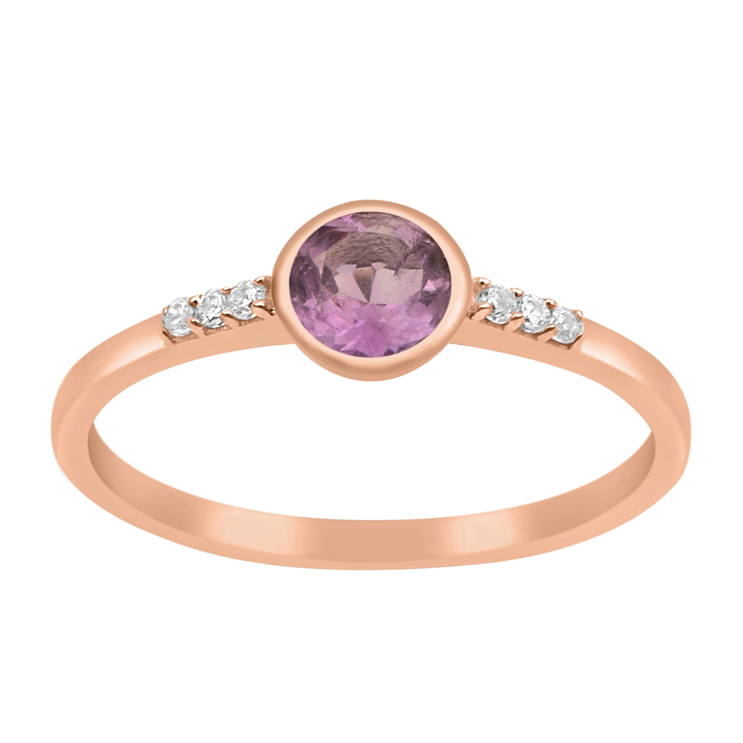 Amethyst Round Cut 5mm Gemstone Ring-Sterling Silver