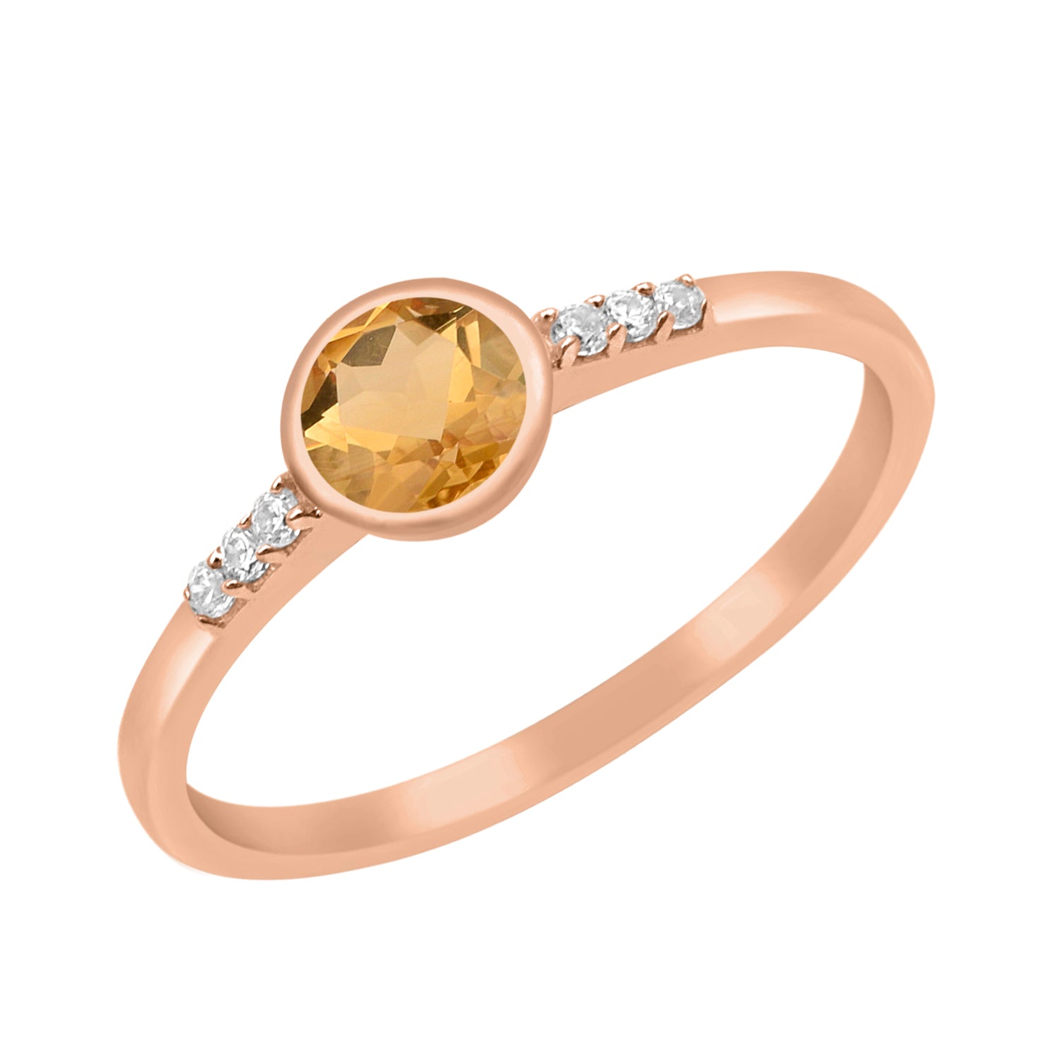 Citrine Round Cut 5mm Gemstone Ring-Sterling Silver