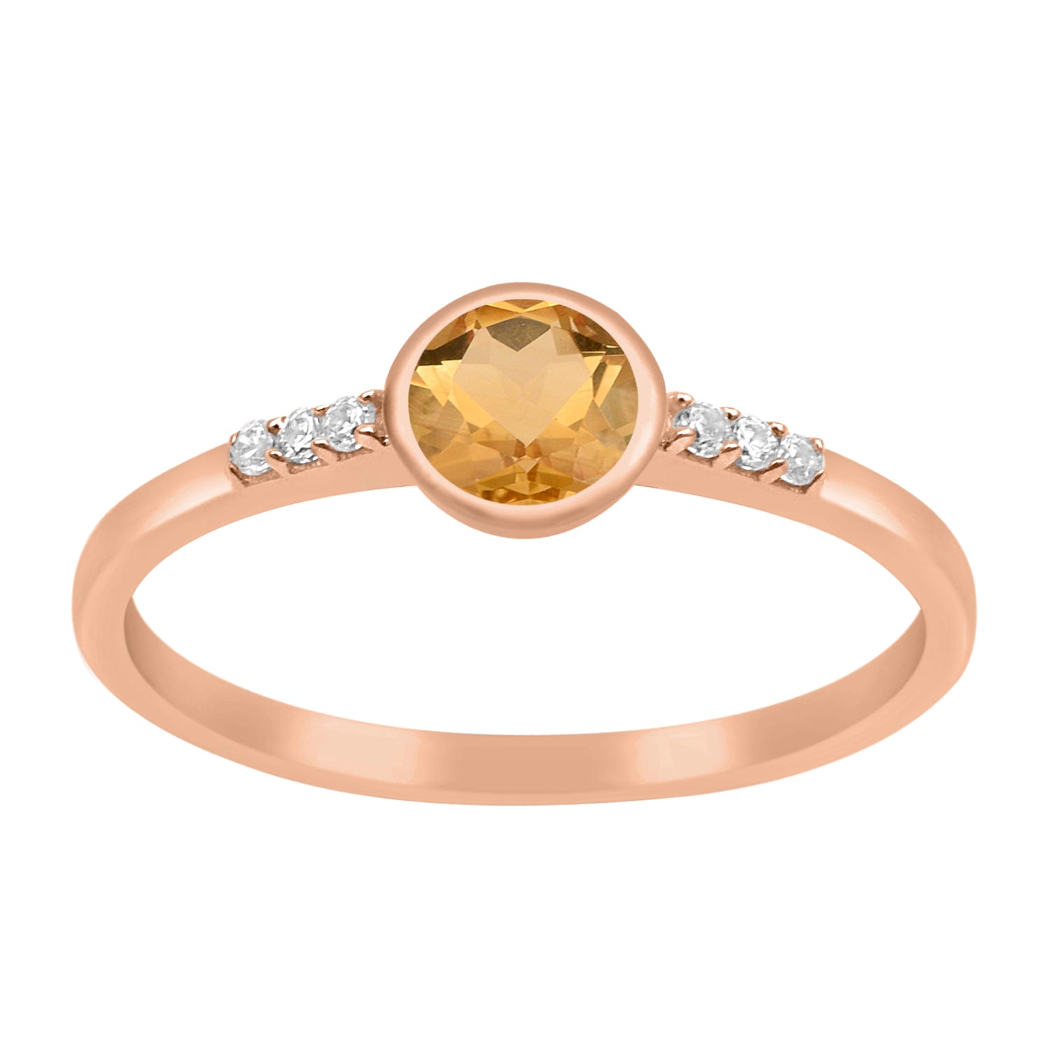Citrine Round Cut 5mm Gemstone Ring-Sterling Silver