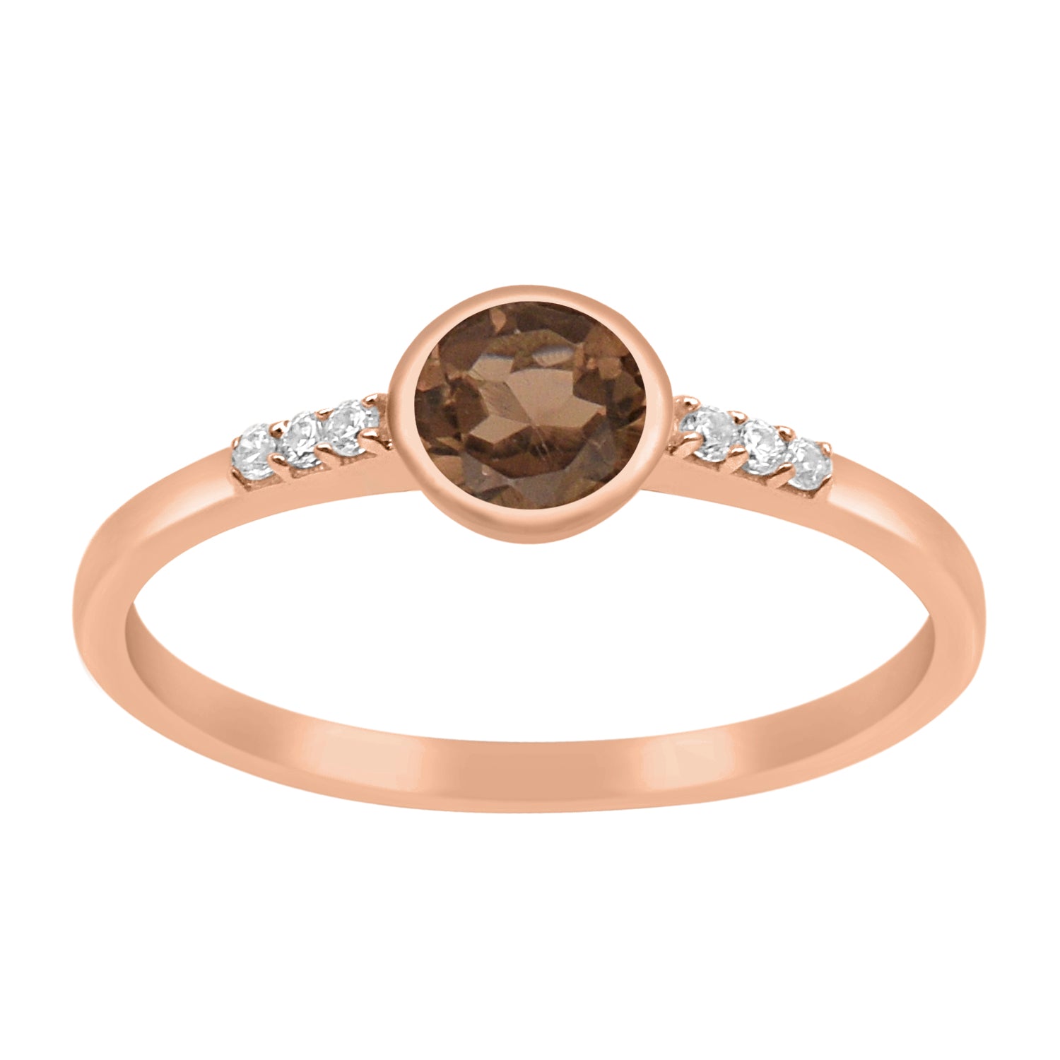 Smoky Quartz Round Cut 5mm Gemstone Ring-Sterling Silver