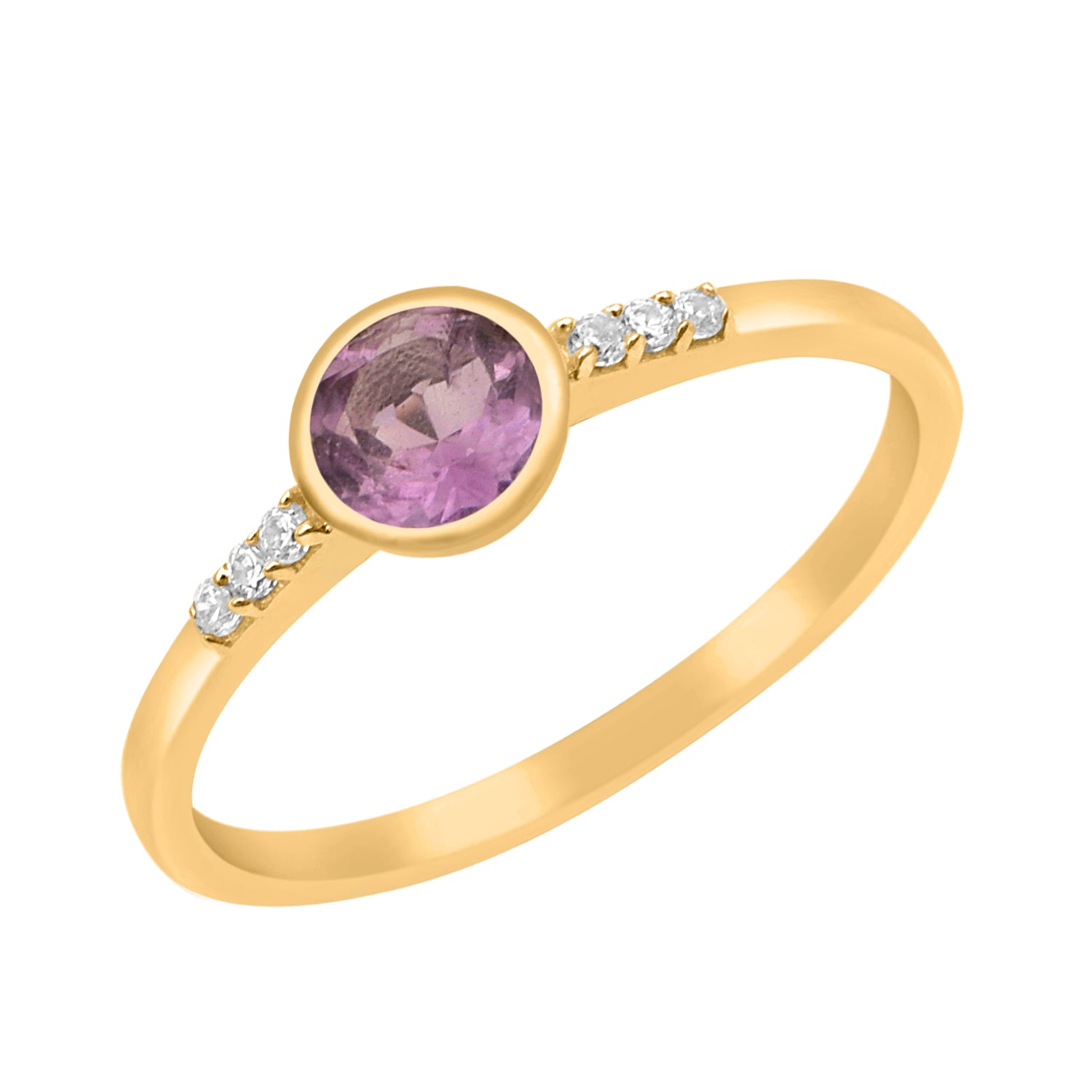 Amethyst Round Cut 5mm Gemstone Ring-Sterling Silver