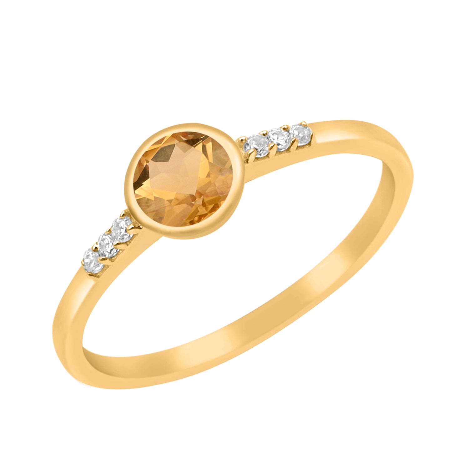Citrine Round Cut 5mm Gemstone Ring-Sterling Silver