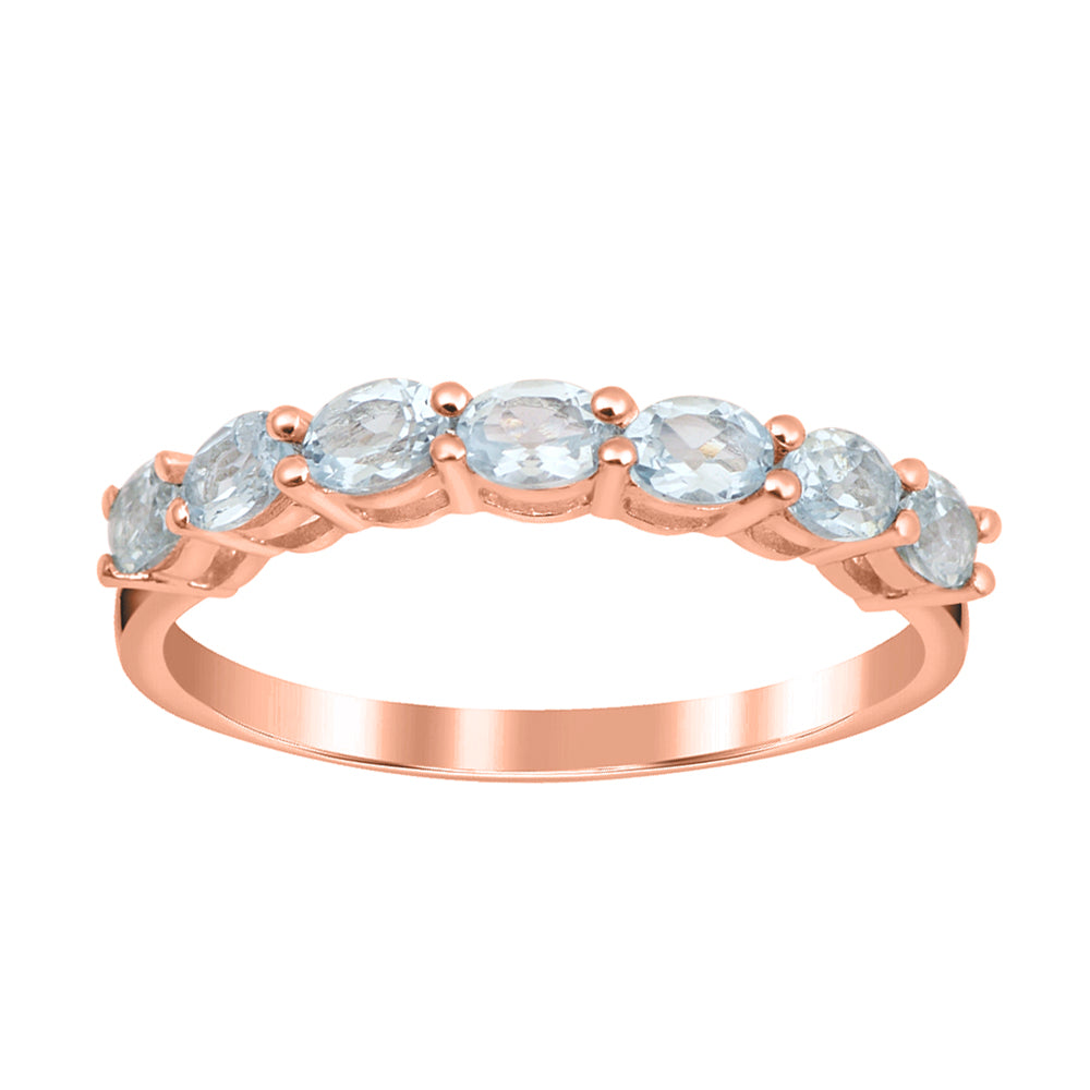 Aquamarine Oval 4X3 MM Eternity Ring - Sterling Silver