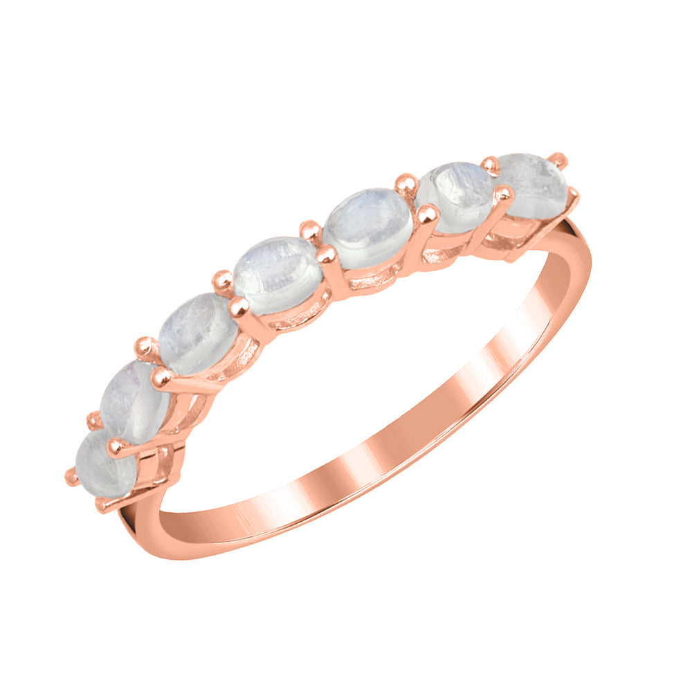 Moonstone Oval 4x3 MM Eternity Ring - Sterling Silver