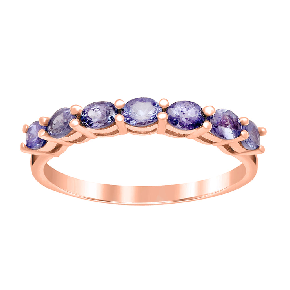 Tanzanite Oval 4x3 MM Eternity Ring - Sterling Silver