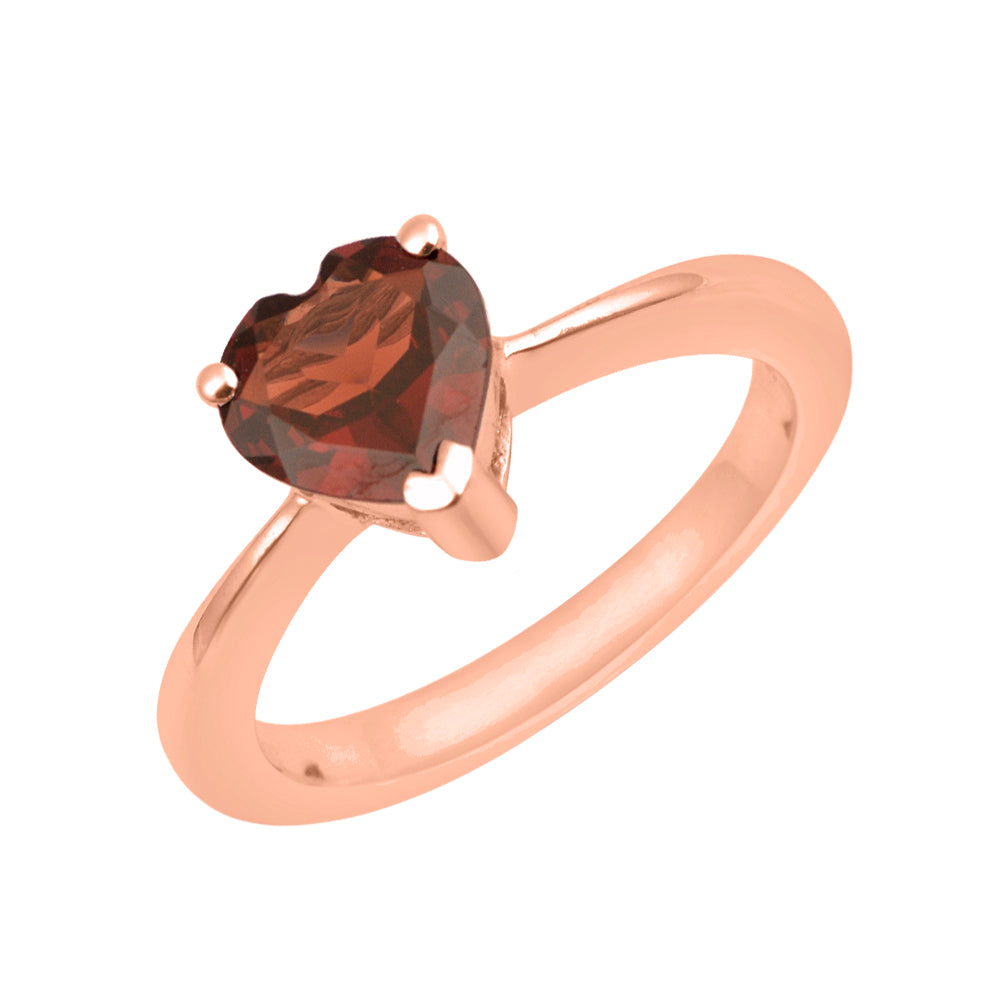 Garnet Heart Cut 7 MM Solitaire Ring - 925 Sterling Silver