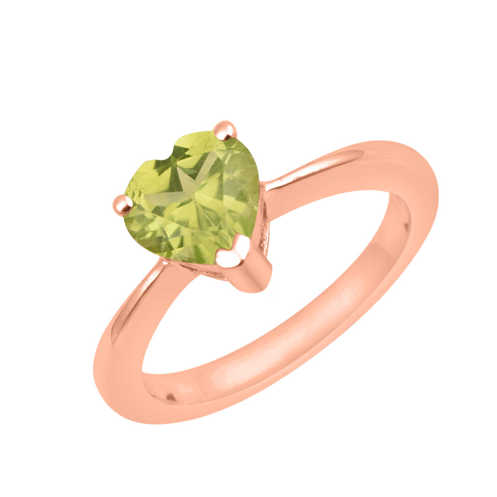 Peridot Heart Cut 7 MM Solitaire Ring - 925 Sterling Silver