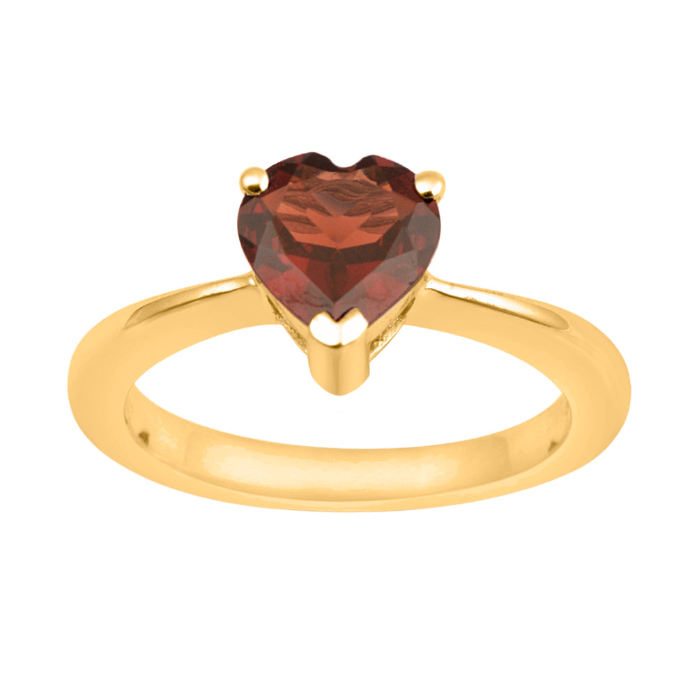 Garnet Heart Cut 7 MM Solitaire Ring - 925 Sterling Silver