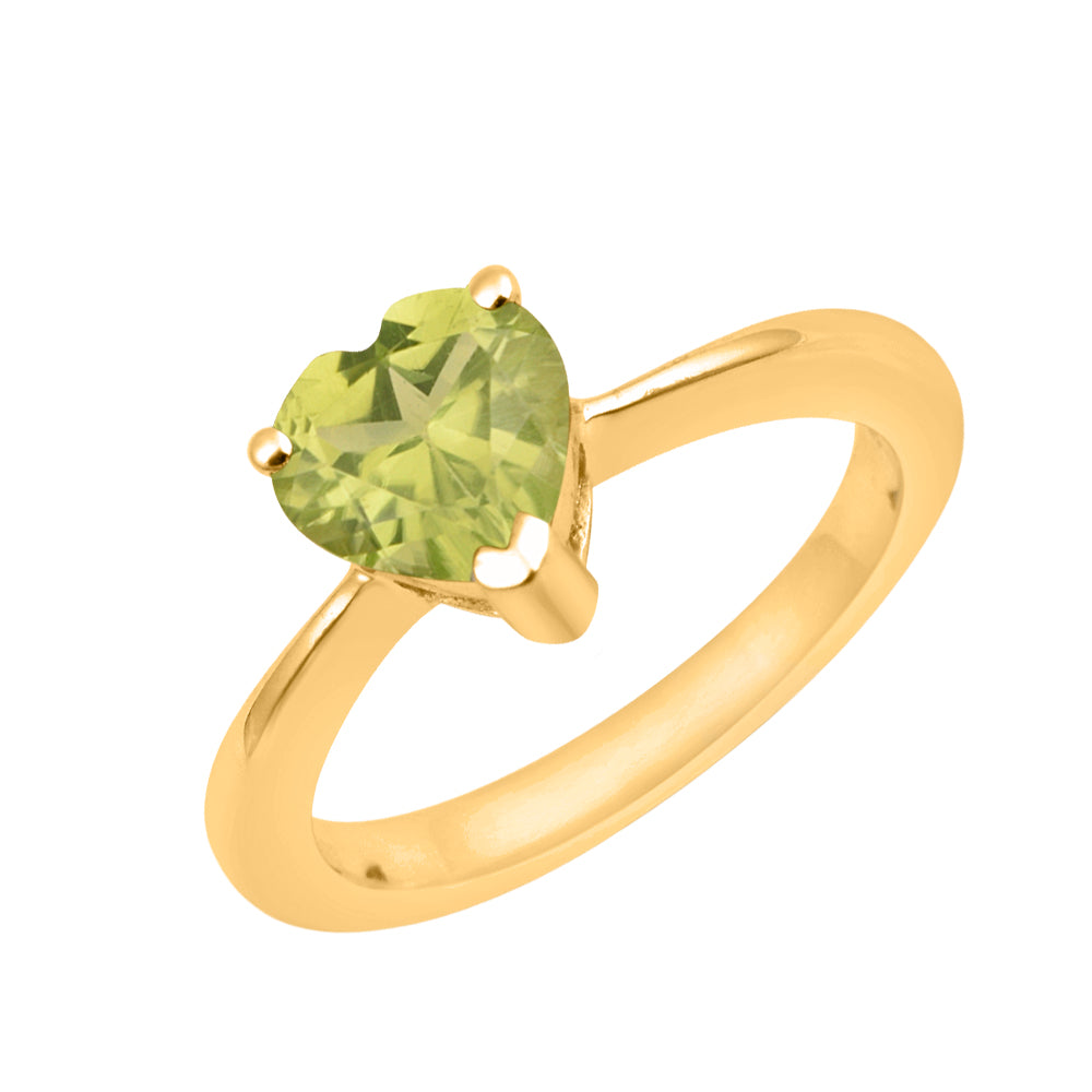Peridot Heart Cut 7 MM Solitaire Ring - 925 Sterling Silver