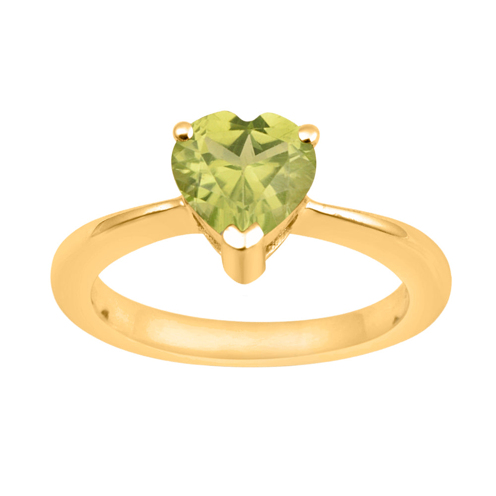 Peridot Heart Cut 7 MM Solitaire Ring - 925 Sterling Silver