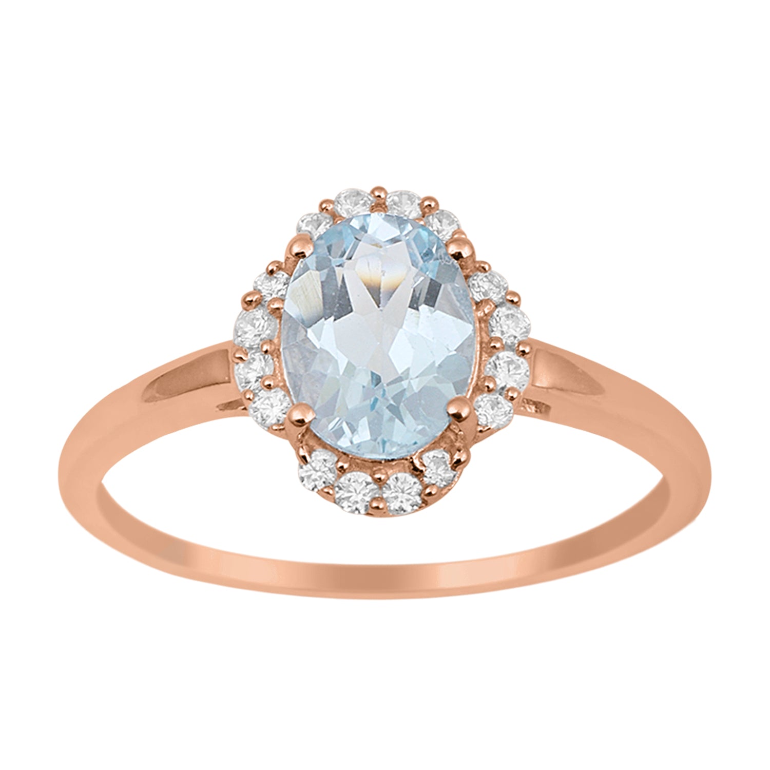 Aquamarine Oval 8x6 MM Solitaire Halo Ring - Sterling Silver
