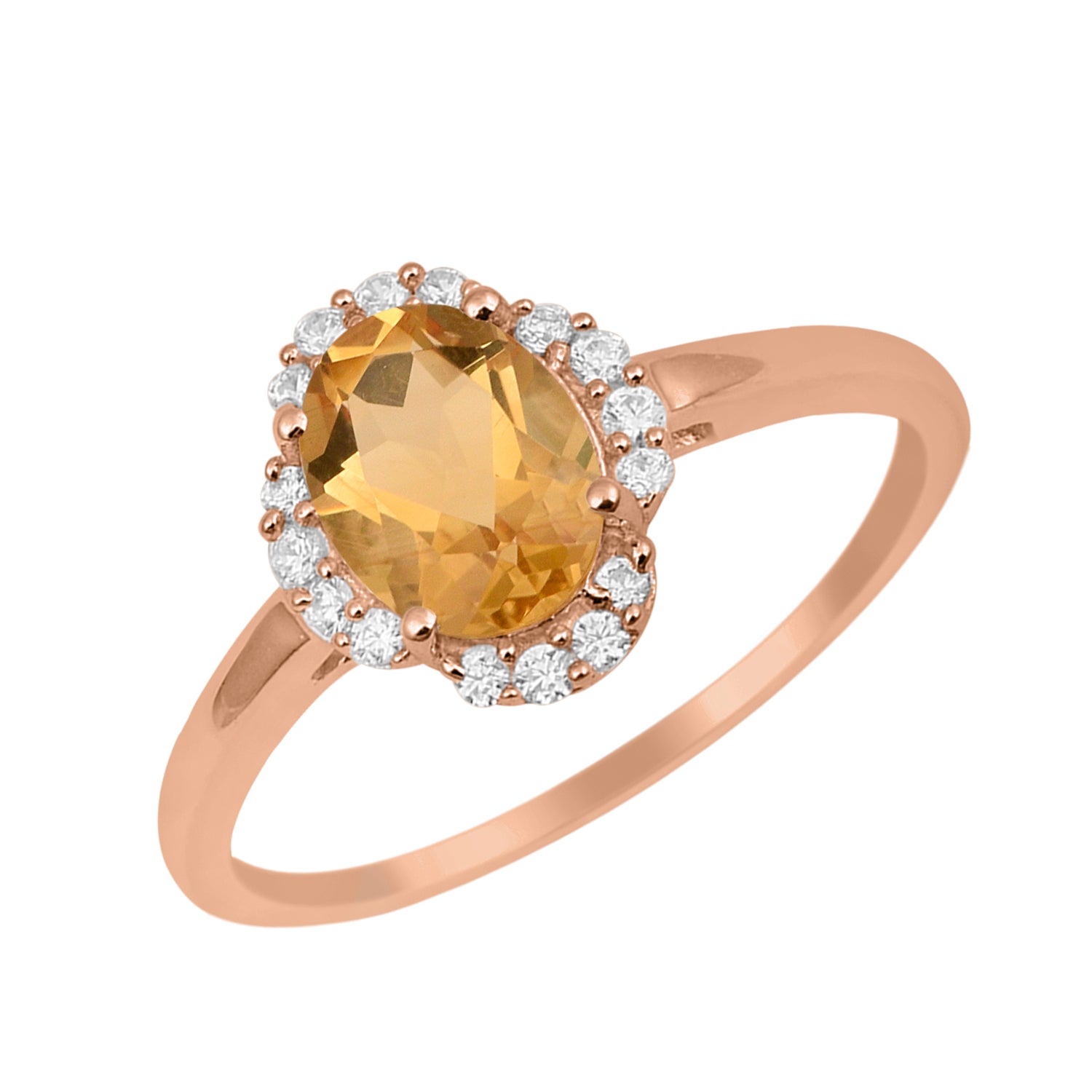 Citrine Oval 8x6 MM Solitaire Halo Ring - Sterling Silver
