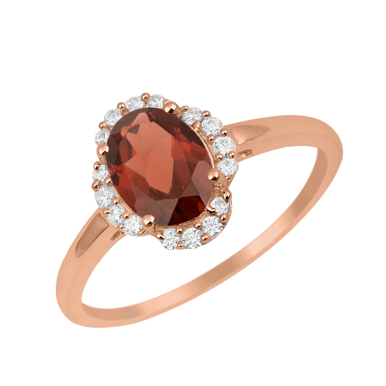 Garnet Oval 8x6 MM Solitaire Halo Ring - Sterling Silver