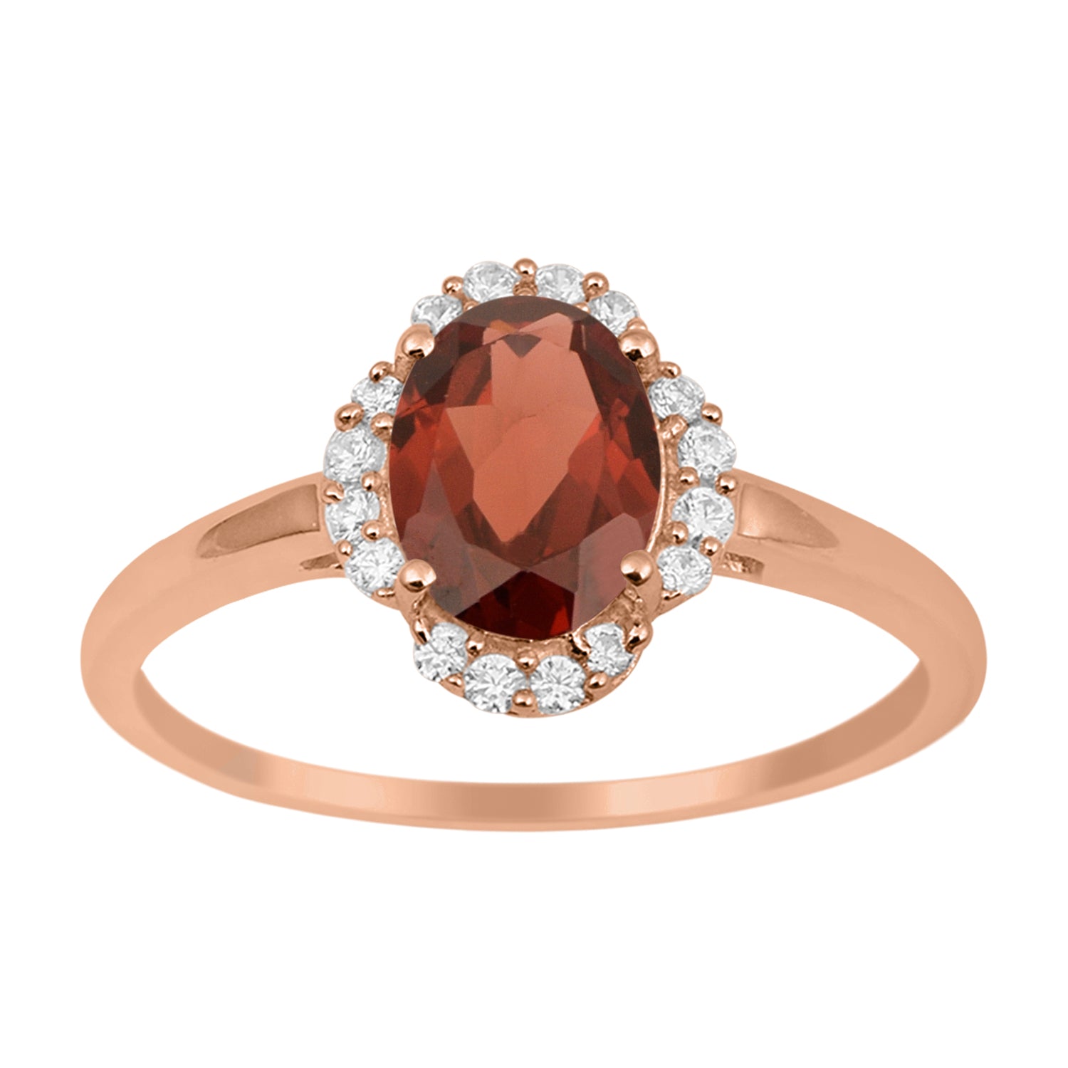 Garnet Oval 8x6 MM Solitaire Halo Ring - Sterling Silver