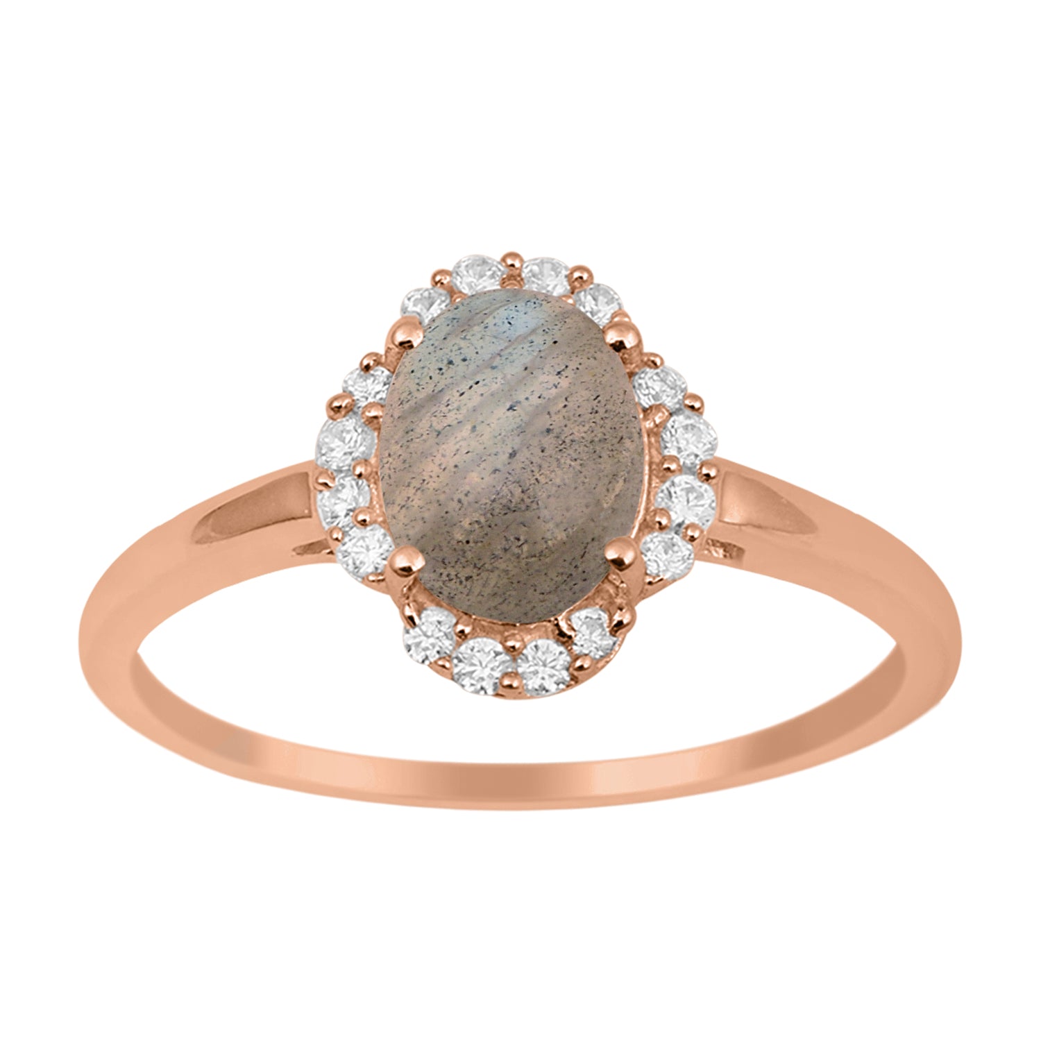 Labradorite Oval 8x6 MM Solitaire Halo Ring - Sterling Silver