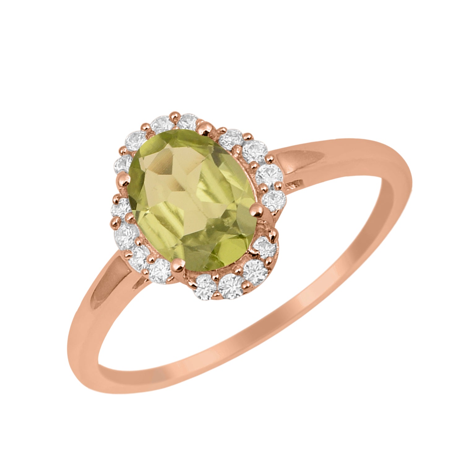Peridot Oval 8x6 MM Solitaire Halo Ring - Sterling Silver